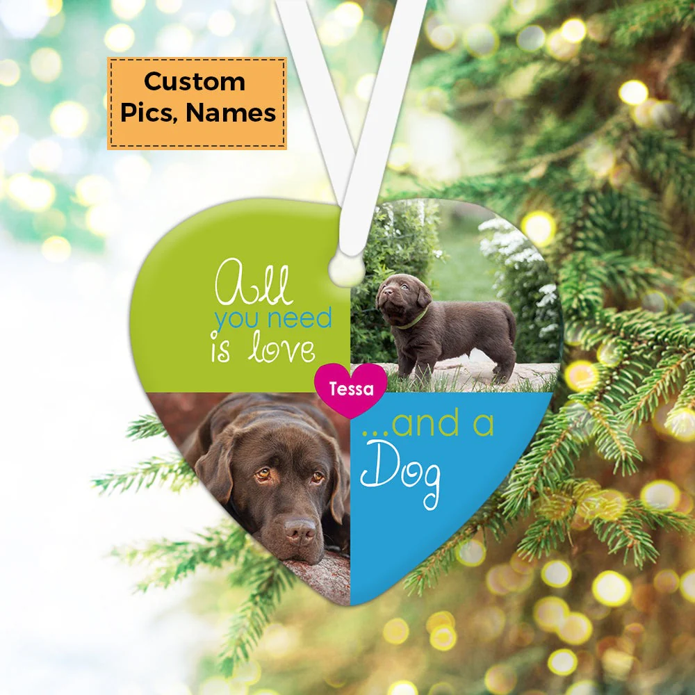 Custom Dog Photo Ceramic Ornament, Custom Pet Photo Ornament, All You Need Is Love And A Dog - Christmas Ornament Gift For Dog Lovers, Pet Lovers - Image 3