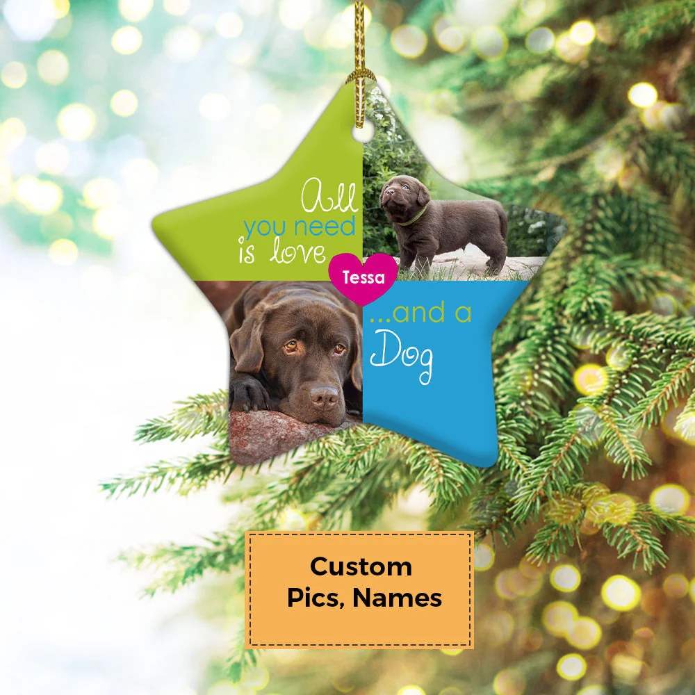 Custom Dog Photo Ceramic Ornament, Custom Pet Photo Ornament, All You Need Is Love And A Dog - Christmas Ornament Gift For Dog Lovers, Pet Lovers - Image 4
