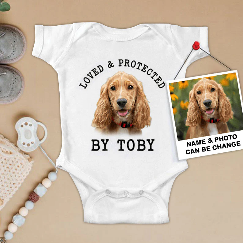Custom English Cocker Spaniel Baby Onesies, Loved & Protected By Custom Dog Newborn Onesies, Personalized Onesies - Perfect Gift For Baby, Baby Gift Onesie - Image 2