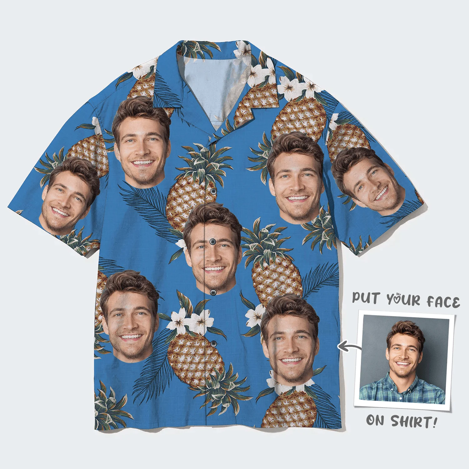 Custom Face Hawaiian Shirt, Pineapple Aloha Shirt, Personalized Shirt Mother's Day, Father's Day Gift For Father, Mother, Grandma, Family - Image 3