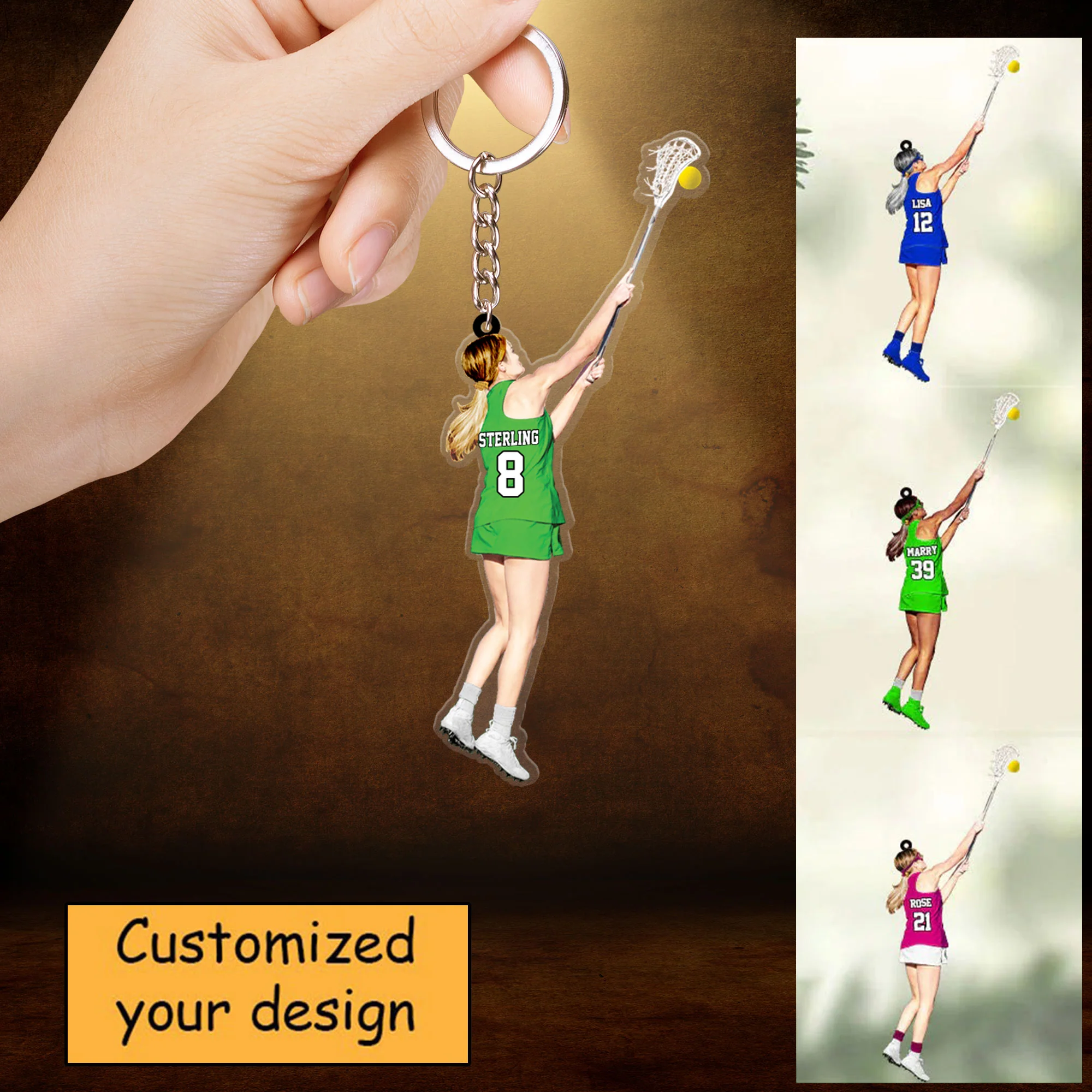 Custom Female Lacrosse Players Acrylic Christmas Keychain, Girl Lacrosse Acrylic Keychain - Gift For Lacrosse Team, Lacrosse Lovers - Image 2