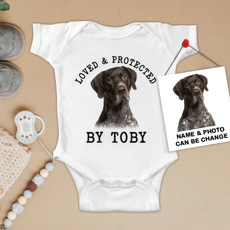 Custom German Shorthaired Pointer Baby Onesies, Loved & Protected By Custom Dog Newborn Onesies, Personalized Onesies - Perfect Gift For Baby, Baby Gift Onesie - Image 2