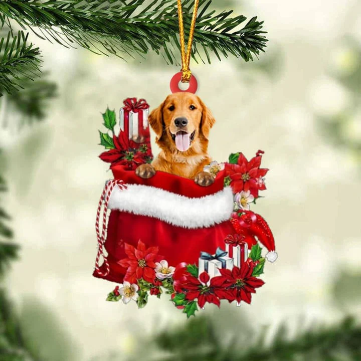 Custom Golden Retriever In Red Gift Bag Acrylic Christmas Ornament, Personalized Name Christmas Gift For Dog Lovers, Dog Mom - Image 4