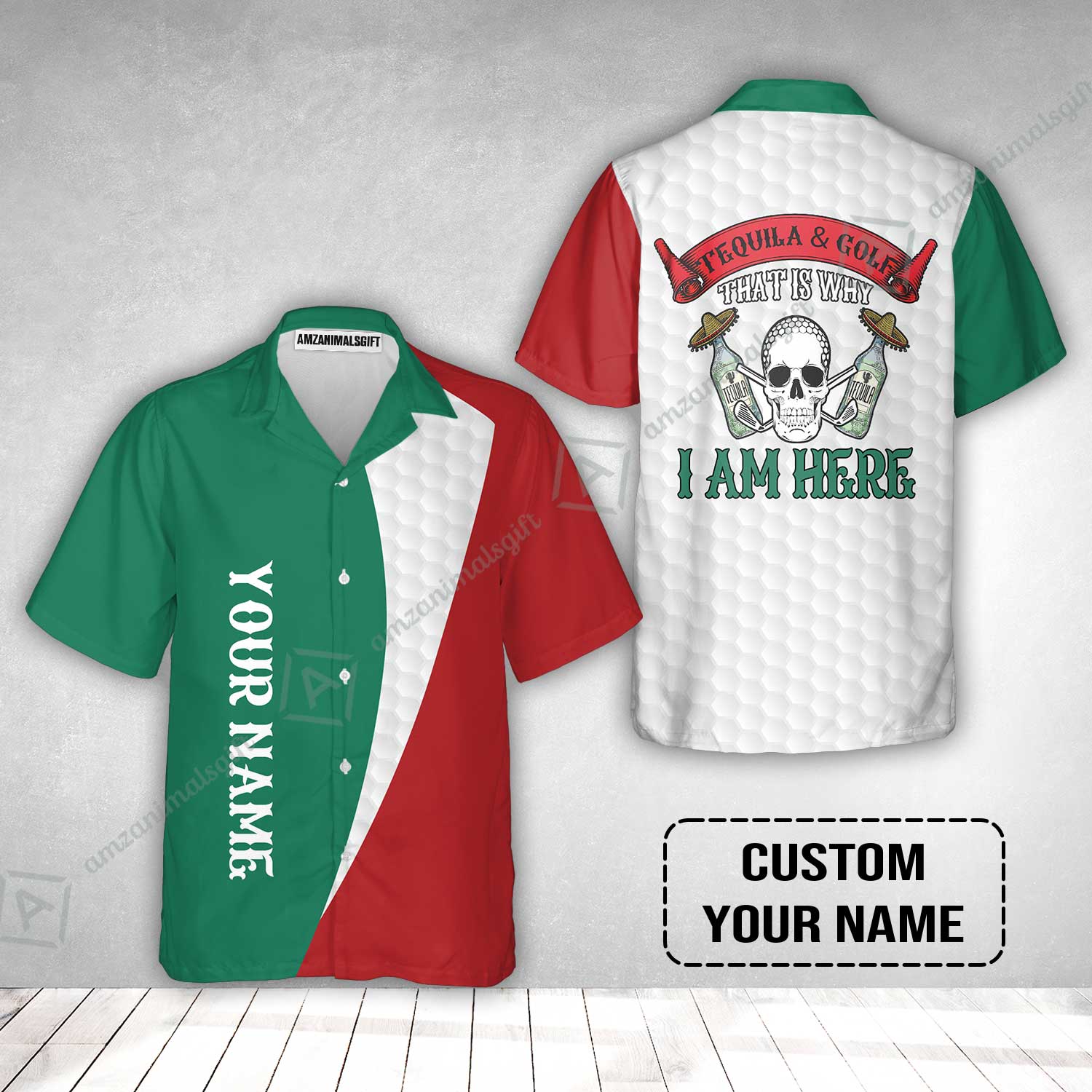 Custom Golf Hawaiian Shirt- Golf Men Custom Name Hawaiian Shirt, Tequila & Golf, Skull Golf Custom Hawaiian Shirt - Image 2