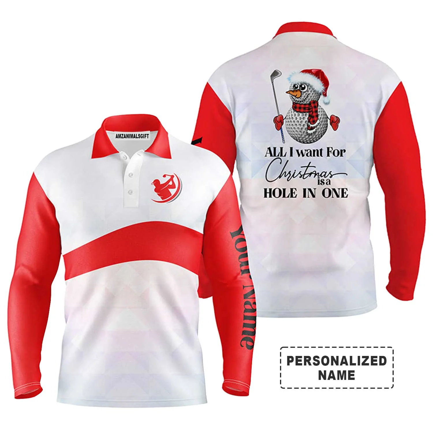 Custom Golf Long Sleeve Men Polo Shirt- All I Want For Christmas Is A Hole In One Men Golf Polo Shirt For Men - Perfect Polo Shirt For Golf Lover - Image 2