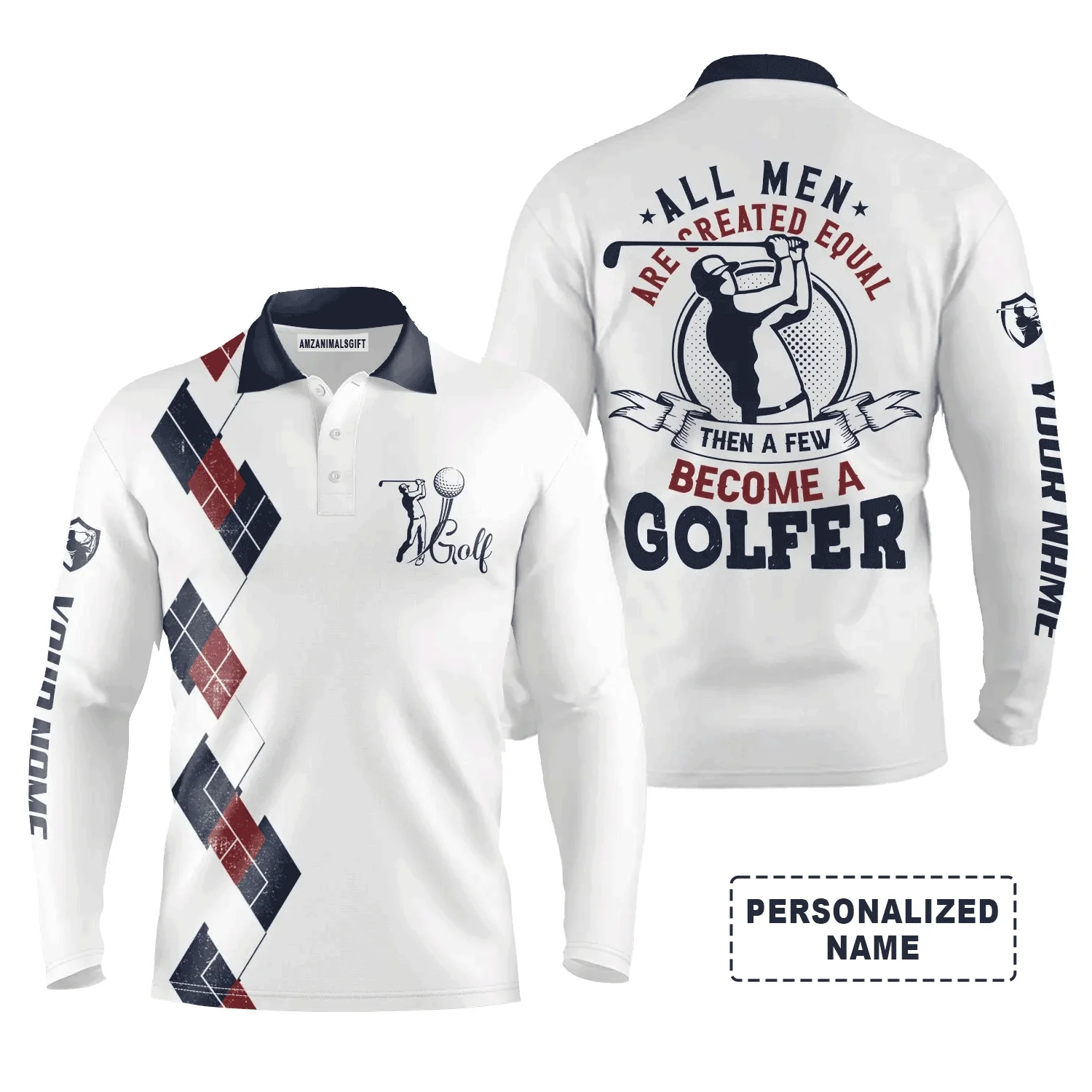 Custom Golf Long Sleeve Men Polo Shirt - All Men Are Created Equal Then A Few Become A Golfer Men Funny Golf Polo Shirt - Perfect Polo Shirt For Men - Image 2
