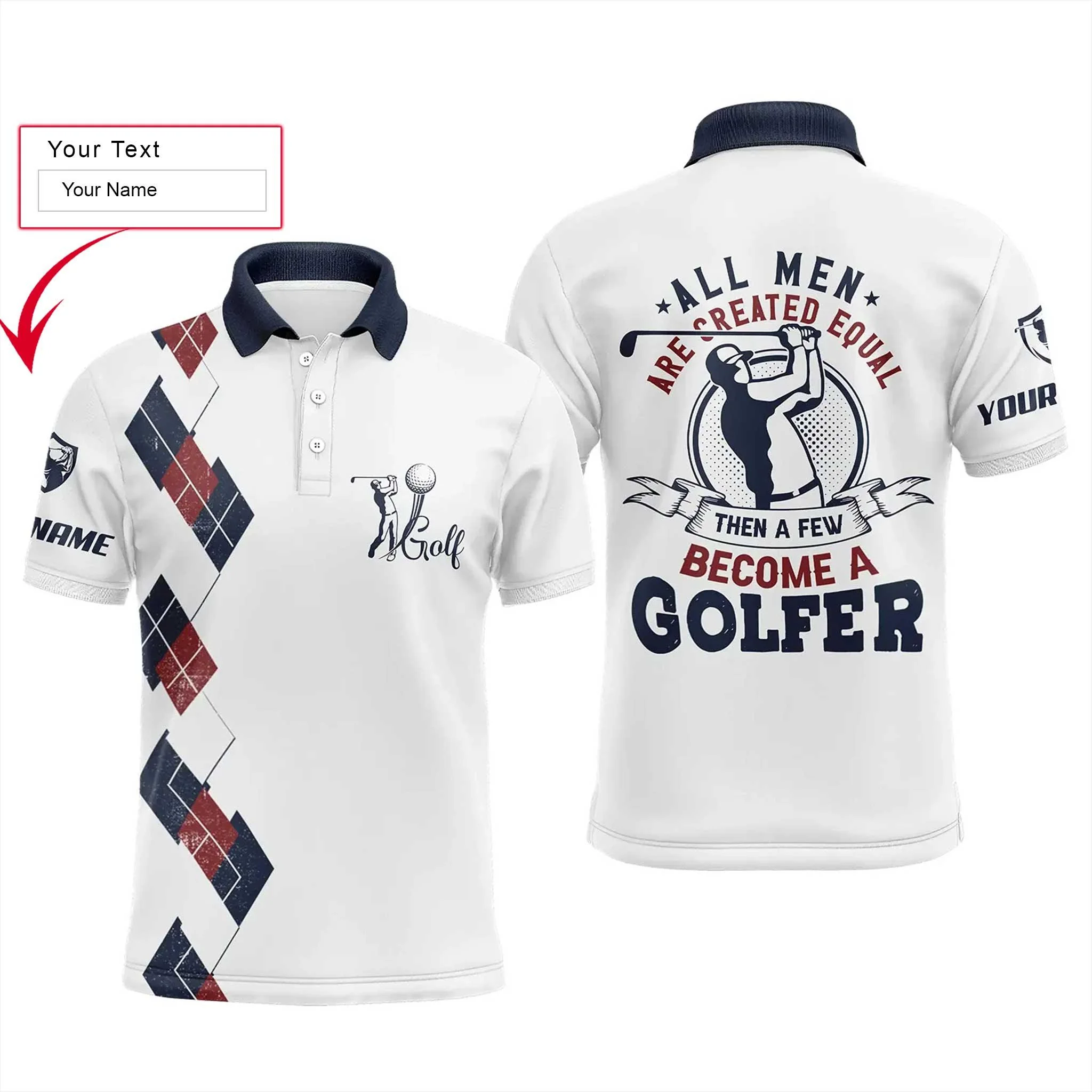 Custom Golf Long Sleeve Men Polo Shirt - All Men Are Created Equal Then A Few Become A Golfer Men Funny Golf Polo Shirt - Perfect Polo Shirt For Men - Image 3