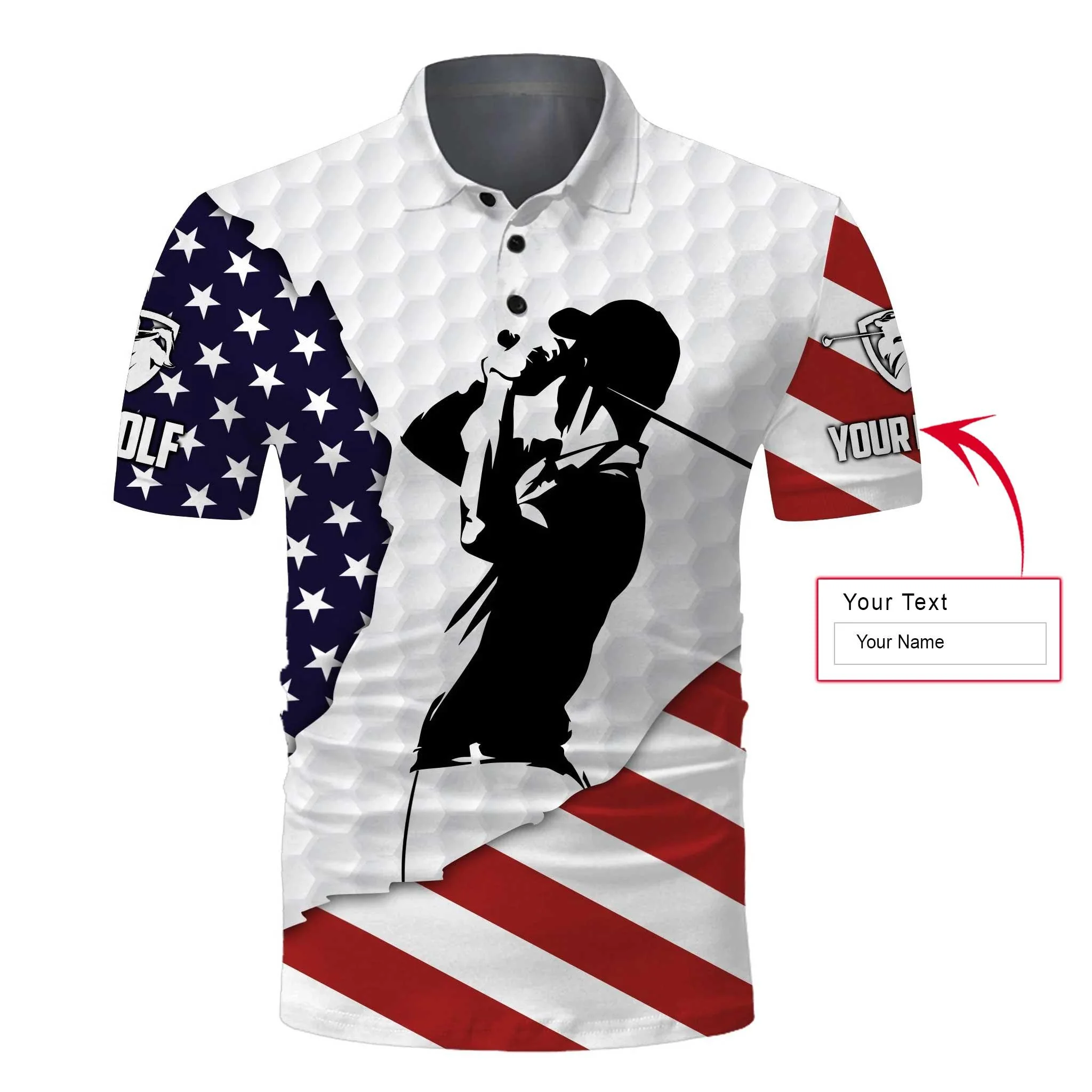 Custom Golf Long Sleeve Men Polo Shirt, American Flag 4th of July Custom Name Golf Men Polo Shirt, Best Gift For Men, Golf Lover - Image 3