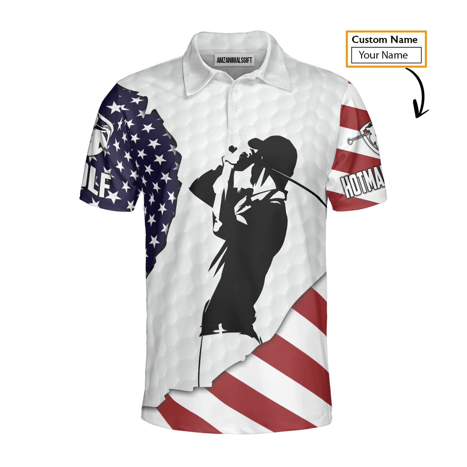 Custom Golf Long Sleeve Men Polo Shirt, American Flag 4th of July Custom Name Golf Men Polo Shirt, Best Gift For Men, Golf Lover - Image 6
