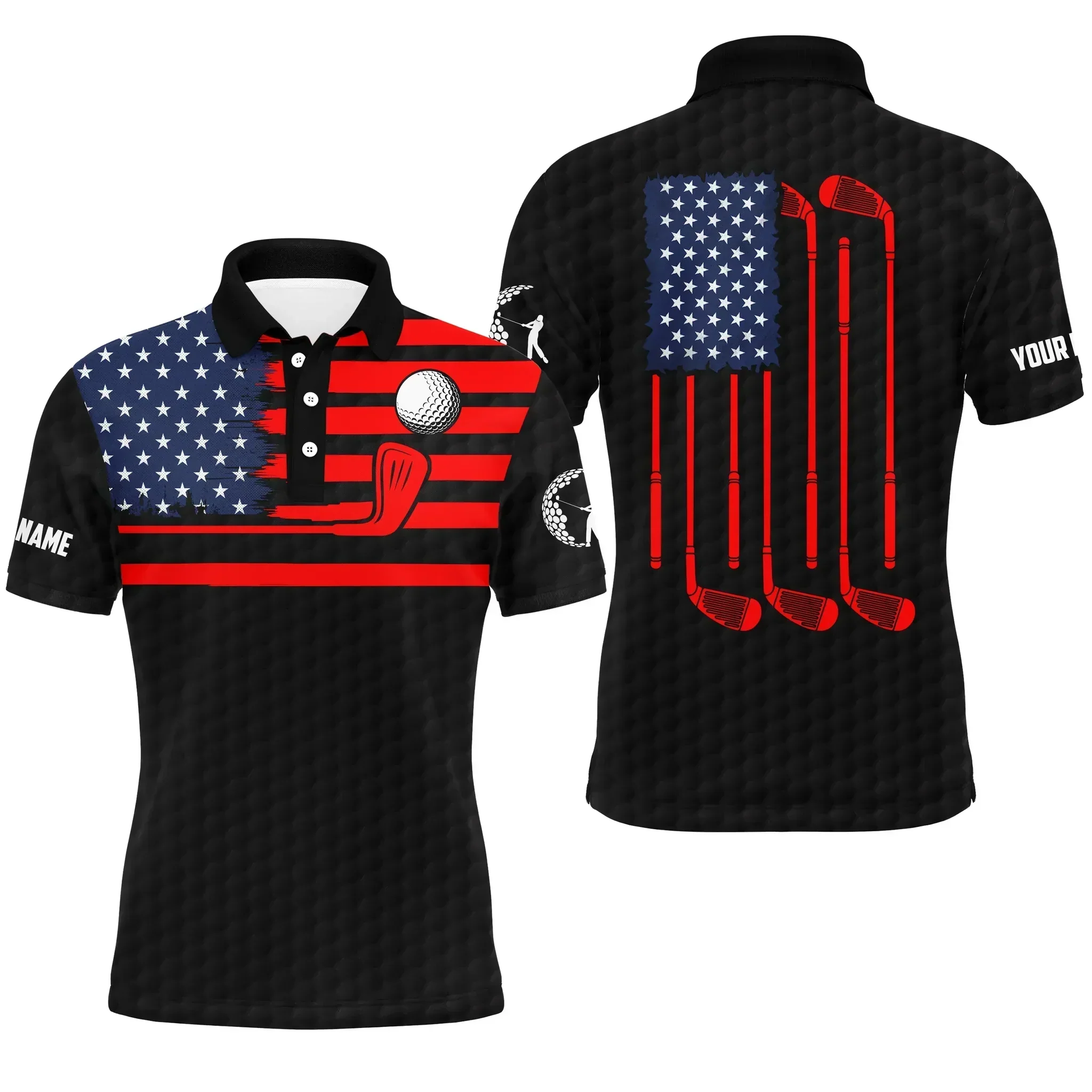 Custom Golf Long Sleeve Men Polo Shirt - American Flag Custom Name Multicolor Apparel Men Golf Polo Shirt - Perfect Polo Shirt For Men, Golf Lover - Image 7