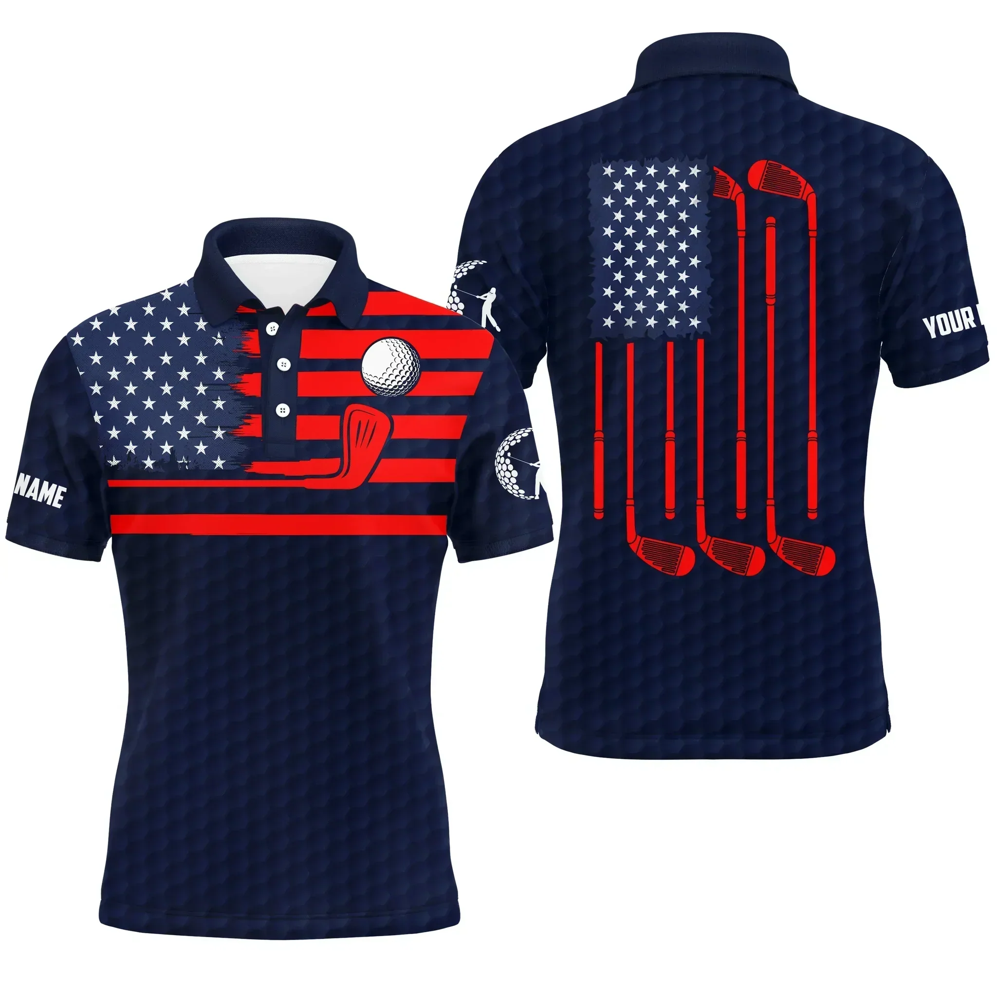 Custom Golf Long Sleeve Men Polo Shirt - American Flag Custom Name Multicolor Apparel Men Golf Polo Shirt - Perfect Polo Shirt For Men, Golf Lover - Image 8