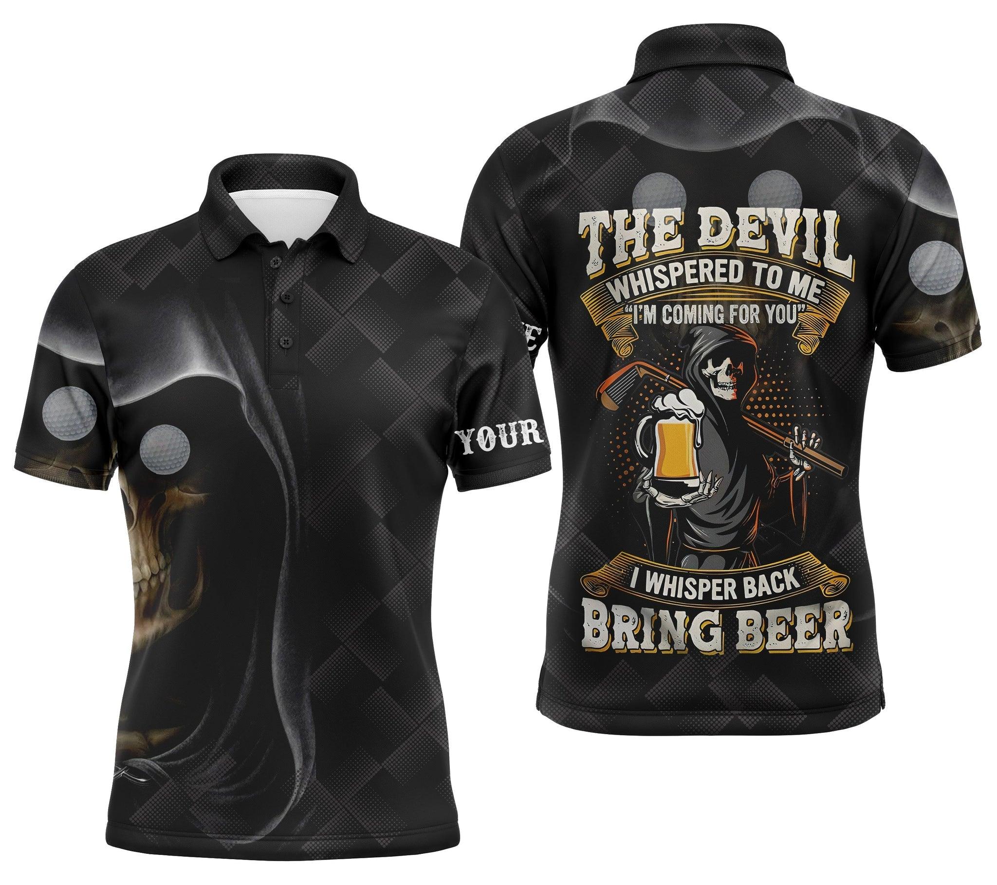 Custom Golf Long Sleeve Men Polo Shirt - Beer And Golf Men Polo Shirt - The Devil Whispered To Me, Bring Beer Polo Shirt For Men - Image 3