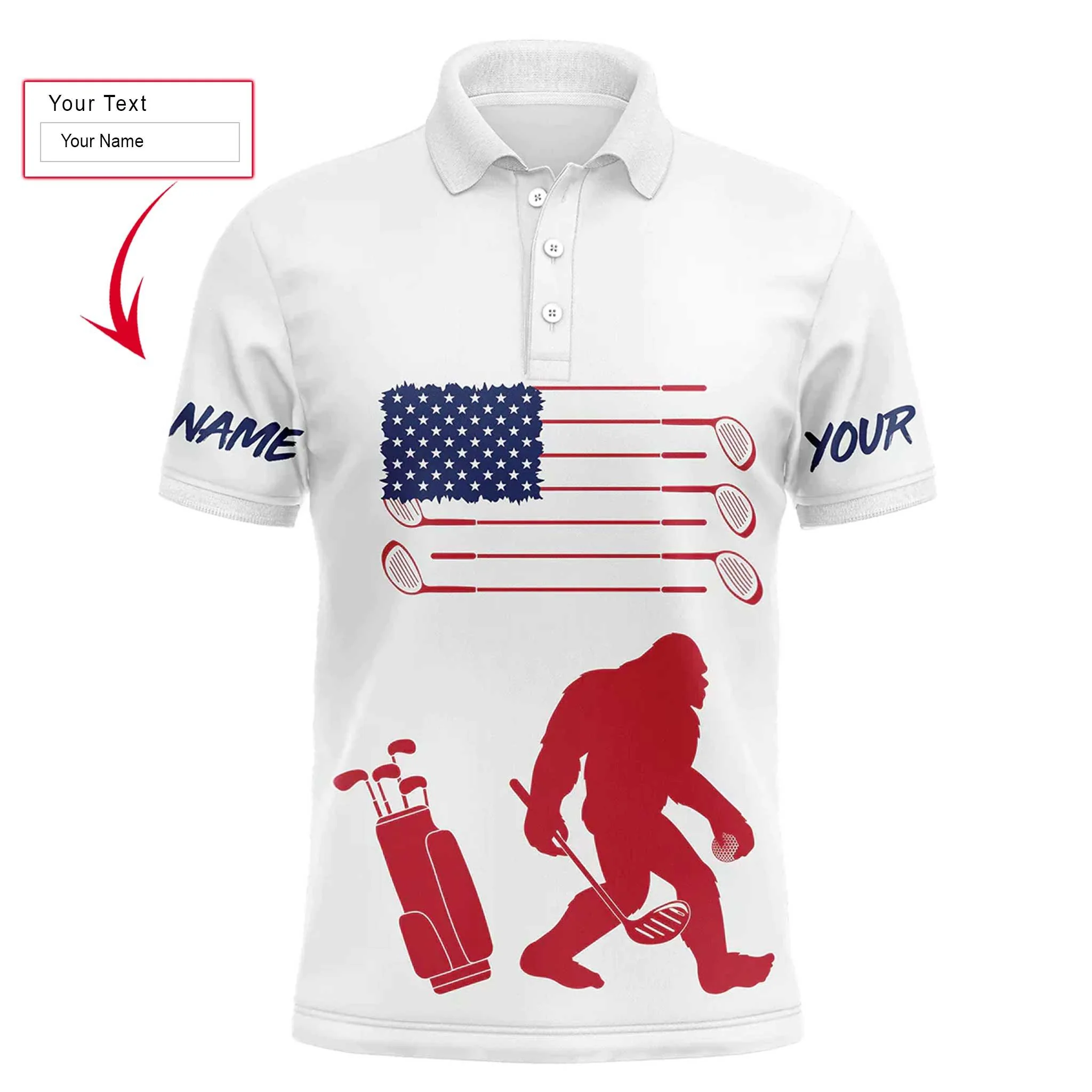 Custom Golf Long Sleeve Men Polo Shirt, Bigfoot Golf Custom Name Men Polo Shirt,Custom Name American Flag Bigfoot Patriotic Polo Shirt For Men - Image 3