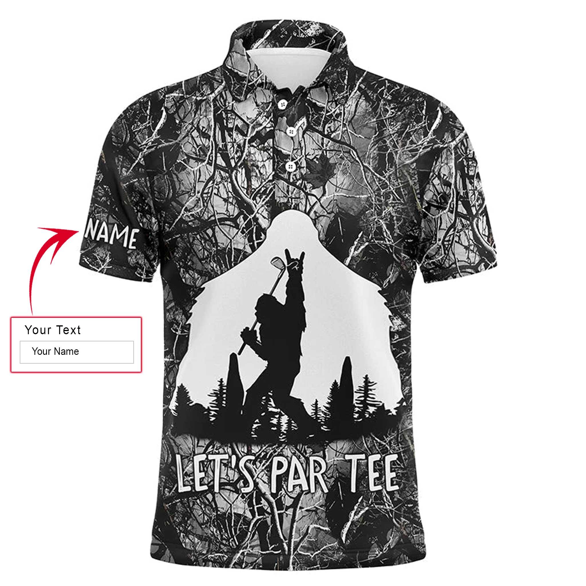 Custom Golf Long Sleeve Men Polo Shirt - Bigfoot Golf Custom Name Men Polo Shirt, Funny Bigfoot Let's Par Tee Polo Shirt For Men, Golf Lover - Image 3