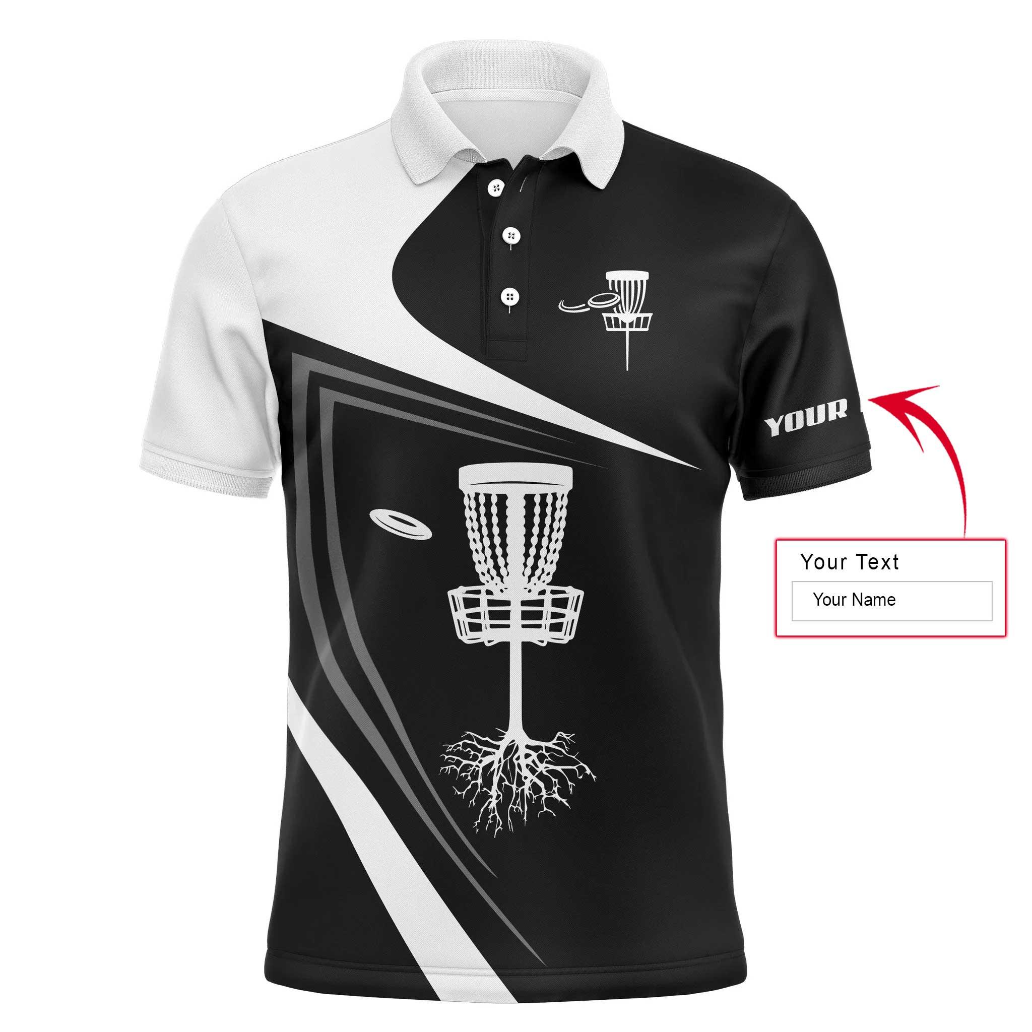 Custom Golf Long Sleeve Men Polo Shirt - Black And White Disc Golf Basket Apparel Men Polo Shirt-Perfect Polo Shirt For Men, Disc Golf Lover - Image 3