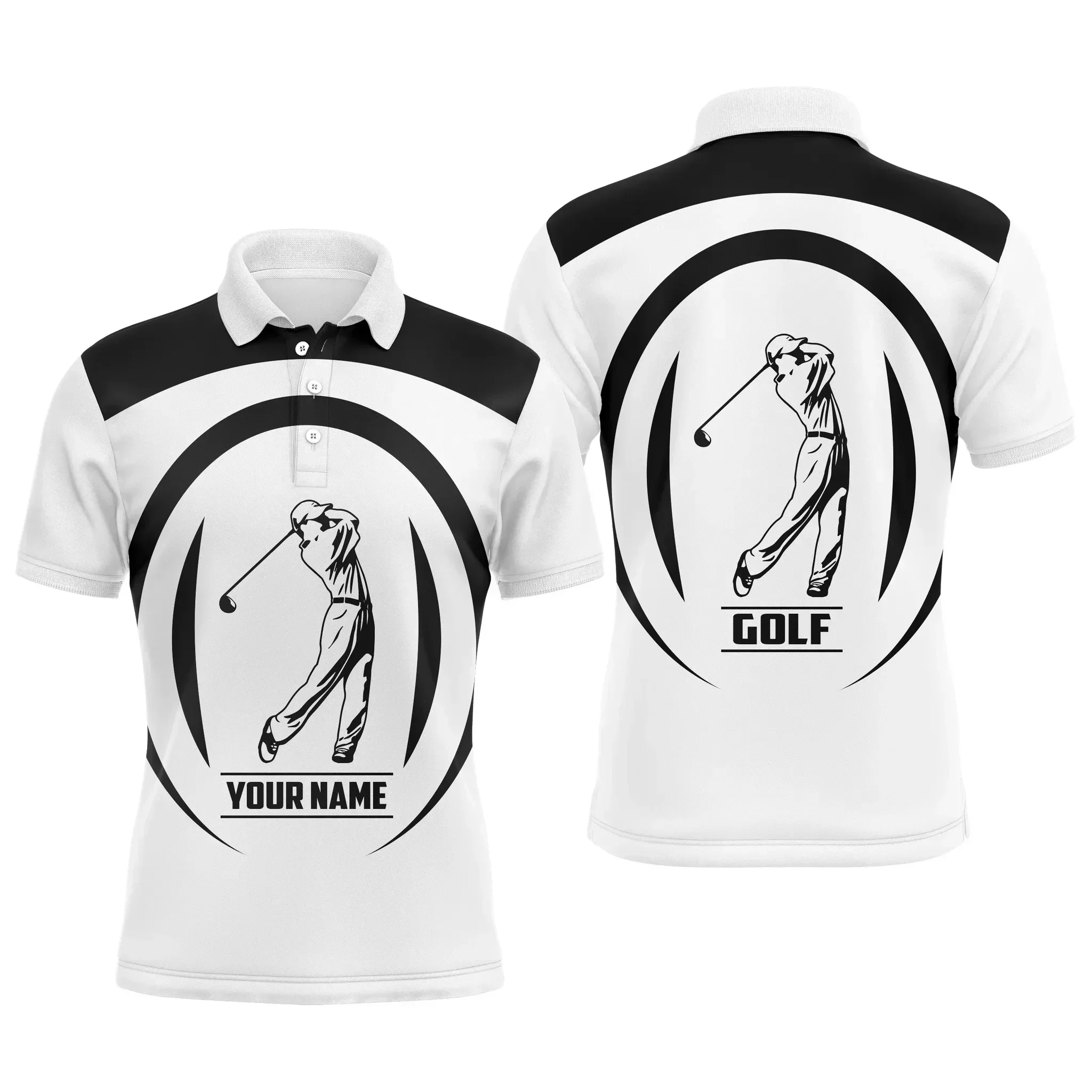 Custom Golf Long Sleeve Men Polo Shirt - Black And White Golfer Custom Name Apparel - Personalized Gift For Golf Lover, Team - Image 4