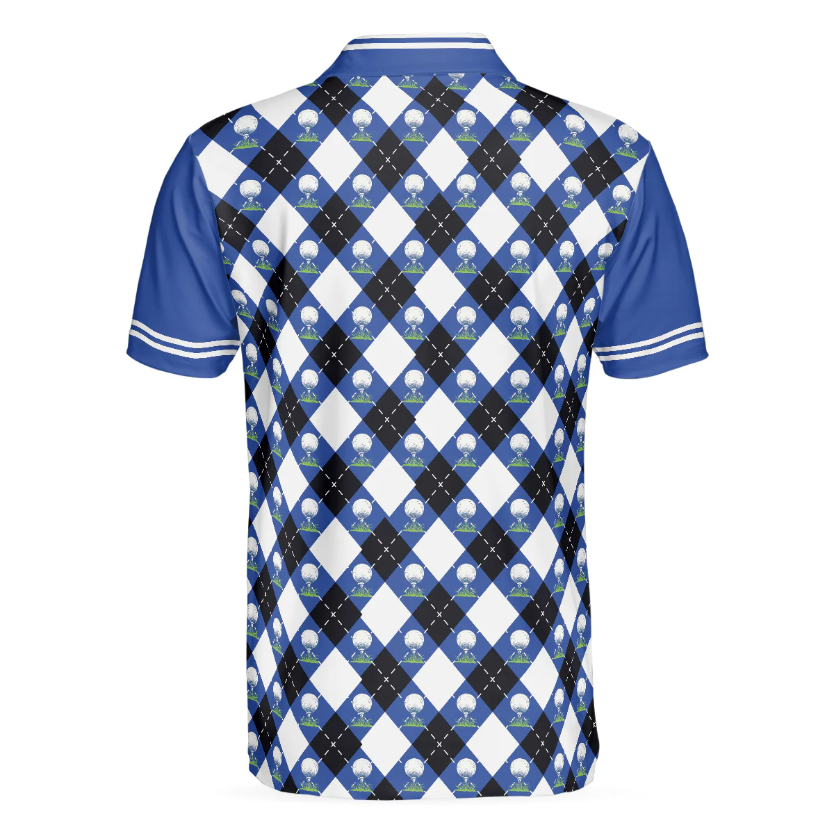 Custom Golf Long Sleeve Men Polo Shirt- Blue Argyle Pattern Your Hole Is My Goal Golf Polo Shirt- Perfect Gift For Men, Golf Lover - Image 3