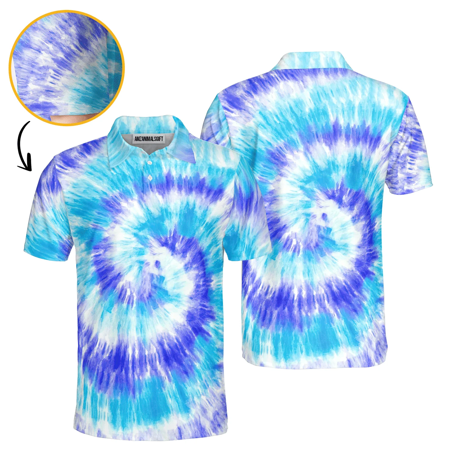 Custom Golf Long Sleeve Men Polo Shirt - Blue Turquoise Tie Dye Background Custom Name Golf Men Polo Shirt - Perfect Polo Shirt For Men, Golfers - Image 3