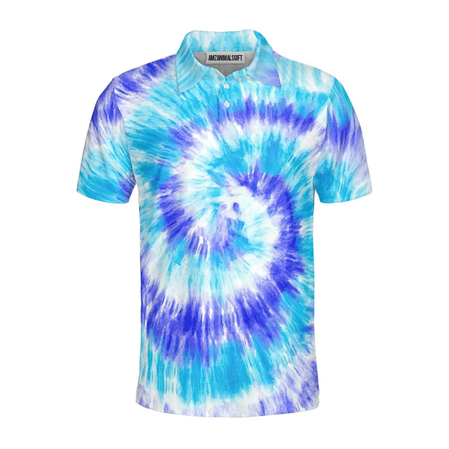 Custom Golf Long Sleeve Men Polo Shirt - Blue Turquoise Tie Dye Background Custom Name Golf Men Polo Shirt - Perfect Polo Shirt For Men, Golfers - Image 4