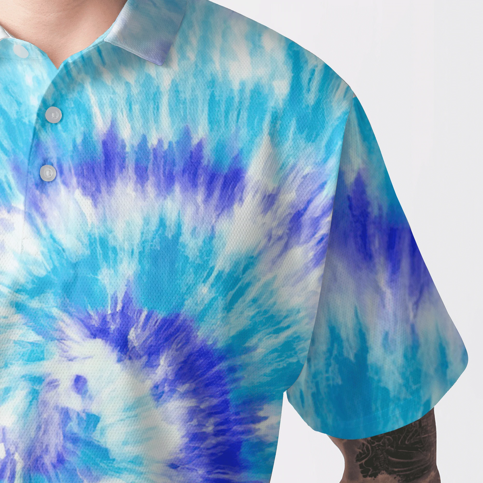 Custom Golf Long Sleeve Men Polo Shirt - Blue Turquoise Tie Dye Background Custom Name Golf Men Polo Shirt - Perfect Polo Shirt For Men, Golfers - Image 6
