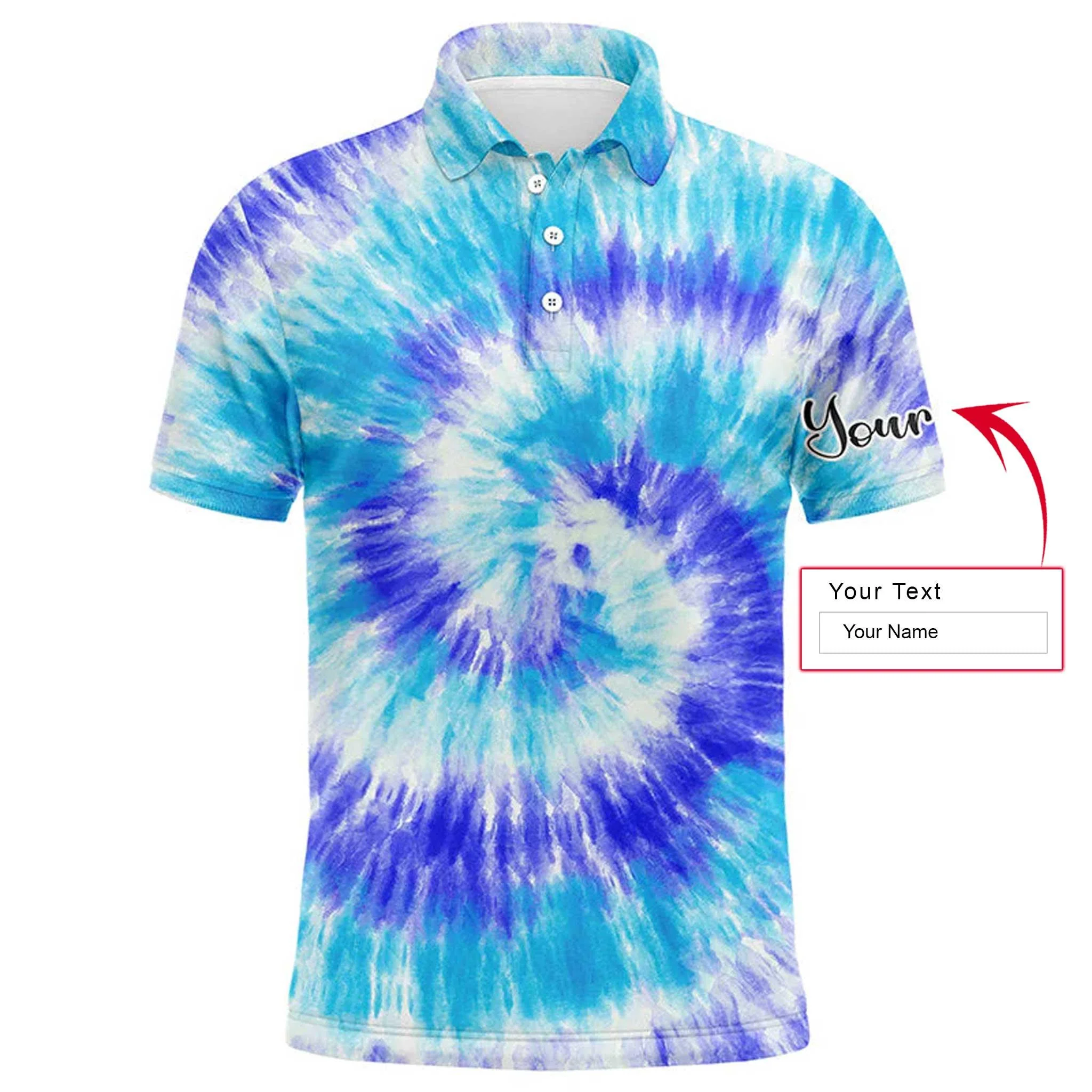 Custom Golf Long Sleeve Men Polo Shirt - Blue Turquoise Tie Dye Background Custom Name Golf Men Polo Shirt - Perfect Polo Shirt For Men, Golfers - Image 8