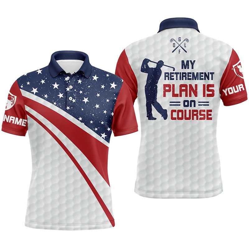 Custom Golf Long Sleeve Men Polo Shirt,Custom Name American Flag Apparel,My Retirement Plan Is On Course Polo Shirt For Men, Golf Lover - Image 3
