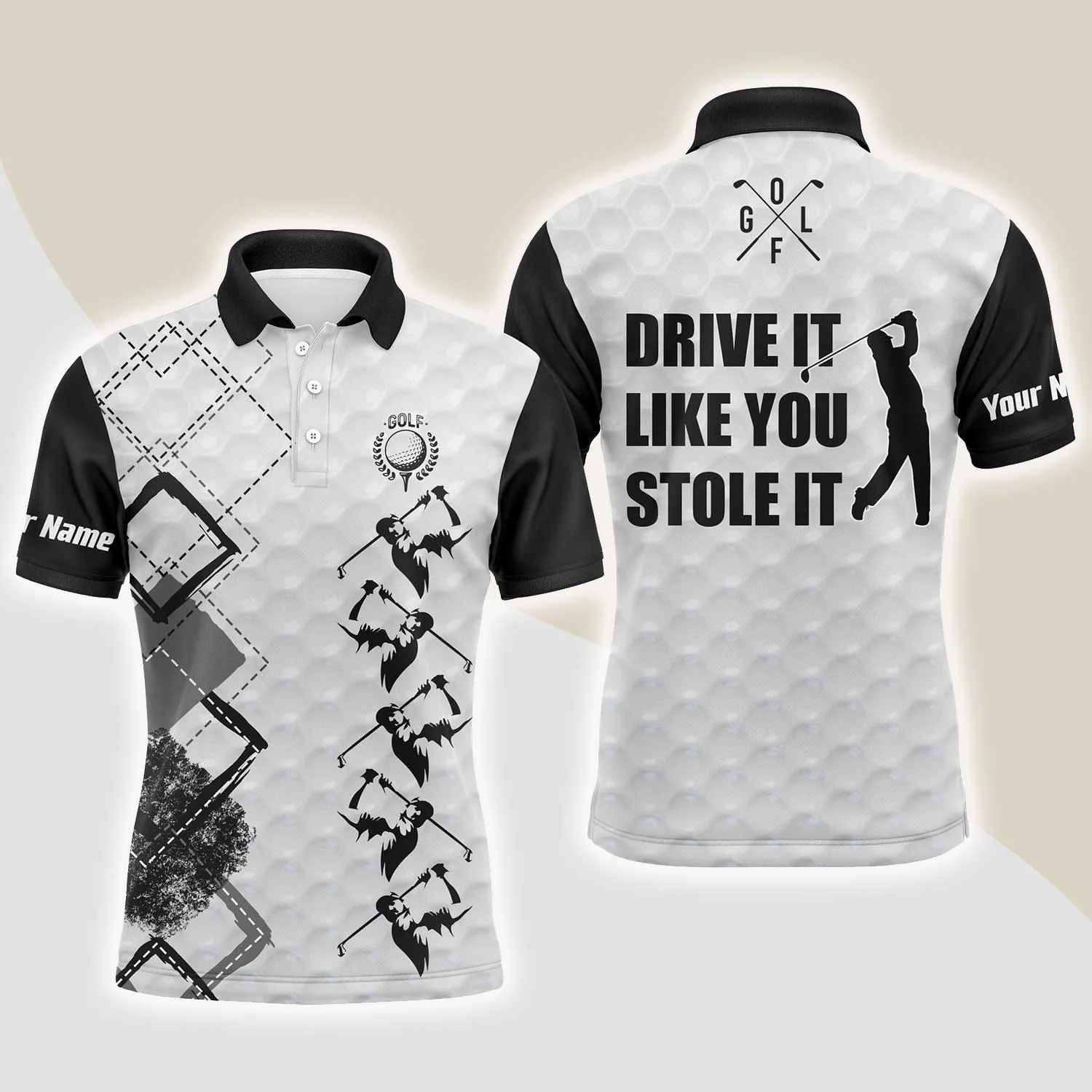 Custom Golf Long Sleeve Men Polo Shirt - Custom Name Black And White Apparel, Drive It Like You Stole It Men Golf Polo Shirt For Golf Lover - Image 3