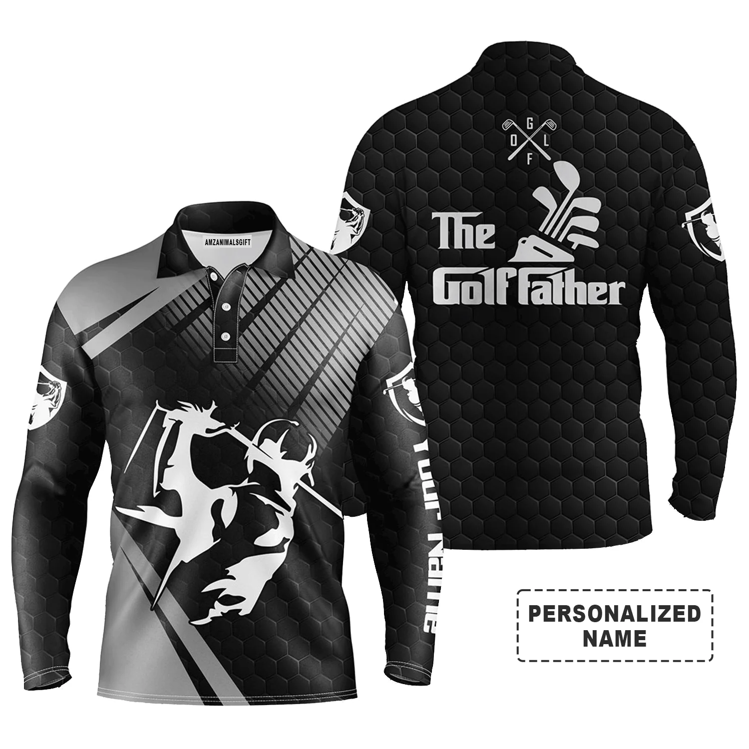 Custom Golf Long Sleeve Men Polo Shirt - Custom Name Black Apparel, The Golf Father Men Polo Shirt - Personalized Gift For men, Golf Lover - Image 2