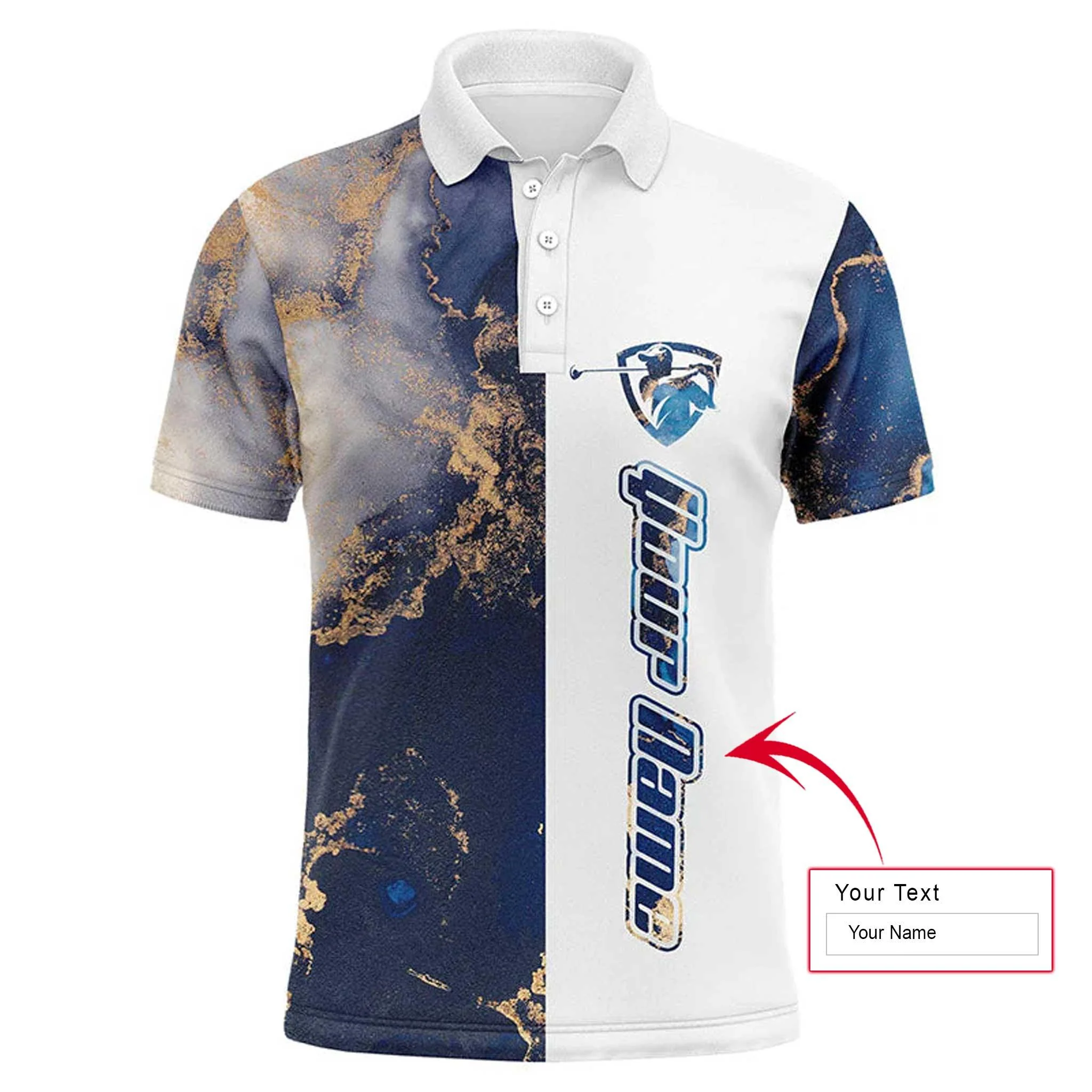 Custom Golf Long Sleeve Men Polo Shirt - Custom Name Blue White Pattern Apparel Men Polo Shirt - Personalized Gift For Men, Golf Lover - Image 3
