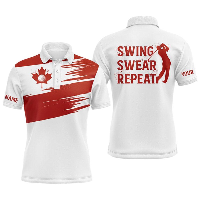 Custom Golf Long Sleeve Men Polo Shirt - Custom Name Canada Flag Apparel, Swing Swear Repeat Men Polo Shirt For Men,Golf Lover - Image 3