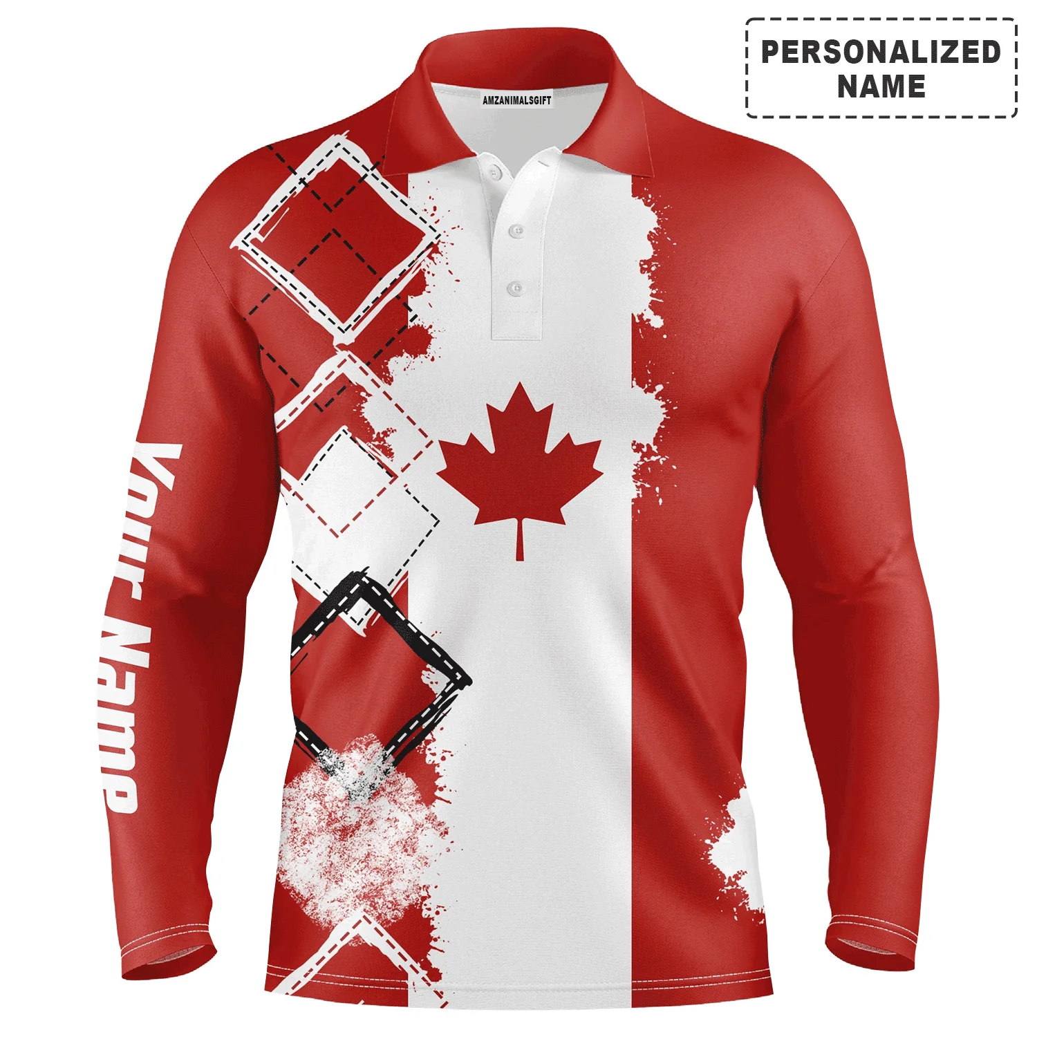 Custom Golf Long Sleeve Men Polo Shirt - Custom Name Canada Flag Patriot Apparel Men Golf Polo Shirt- Perfect Polo Shirt For Men, Golf Lover - Image 2