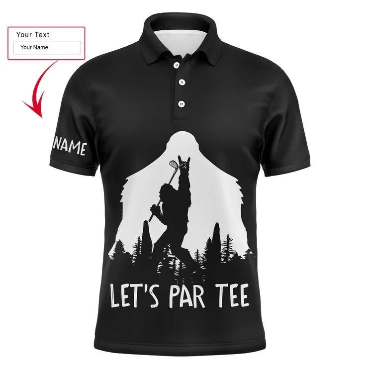 Custom Golf Long Sleeve Men Polo Shirt, Custom Name Funny Bigfoot Let's Par Tee Black Apparel - Perfect Gift For Men, Golf Lover - Image 3
