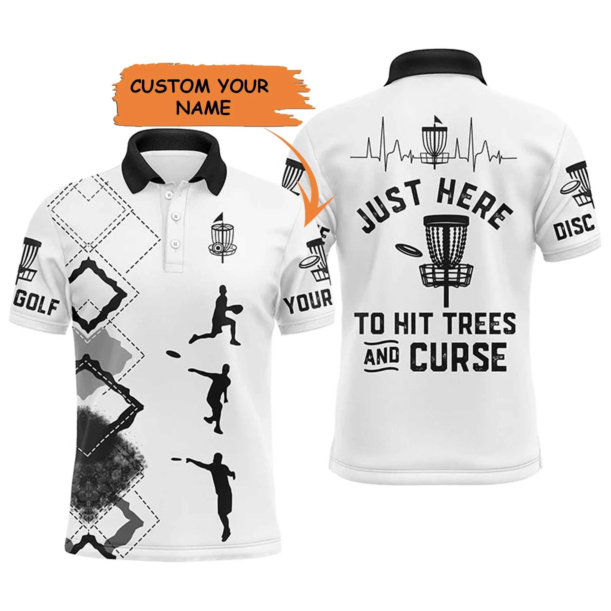 Custom Golf Long Sleeve Men Polo Shirt - Custom Name Just Here to Hit Trees And Curse Men Polo Shirt - Perfect Polo Shirt For Men, Disc Golf Lover - Image 3