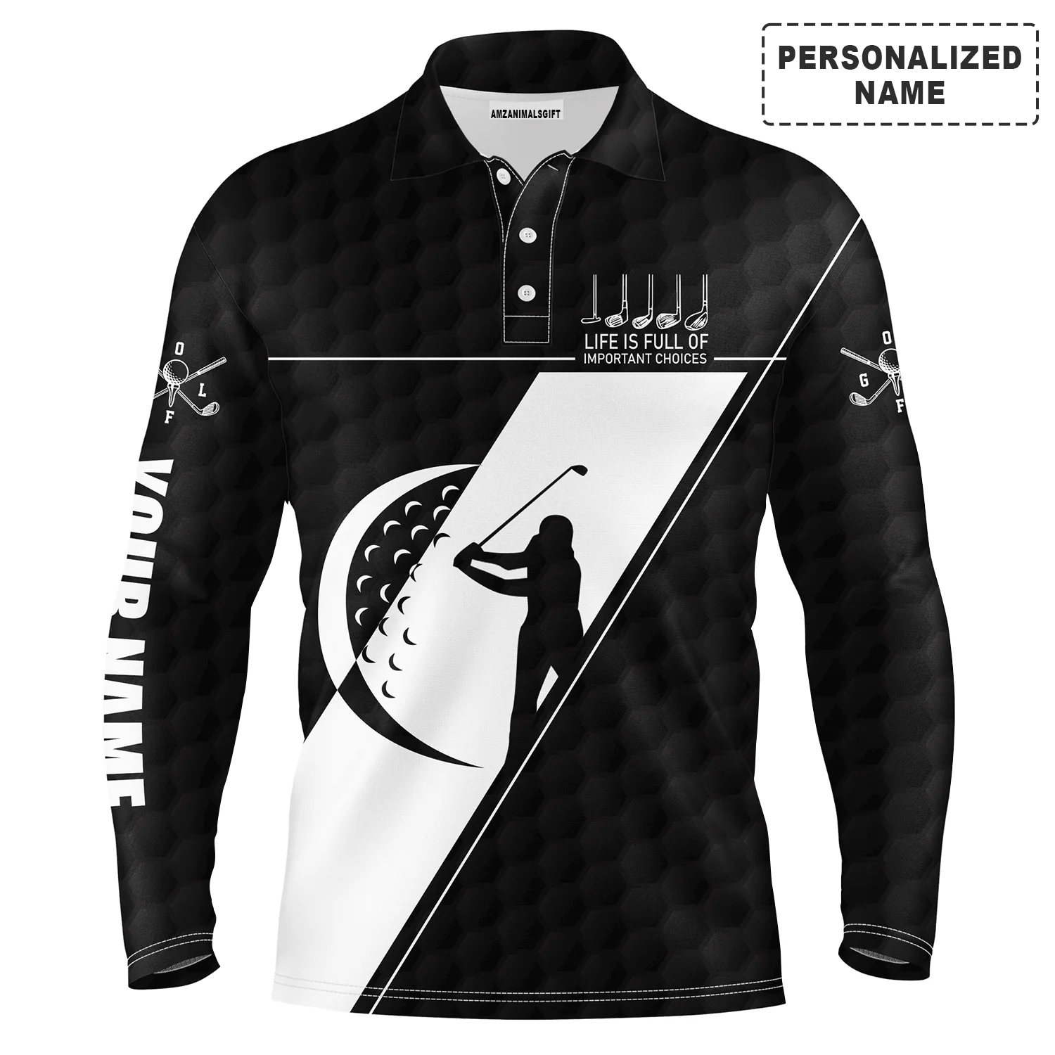 Custom Golf Long Sleeve Men Polo Shirt - Custom name, Life Is Full Of Important Choices Men Golf Polo Shirt- Perfect Polo Shirt For Men, Golfers - Image 2