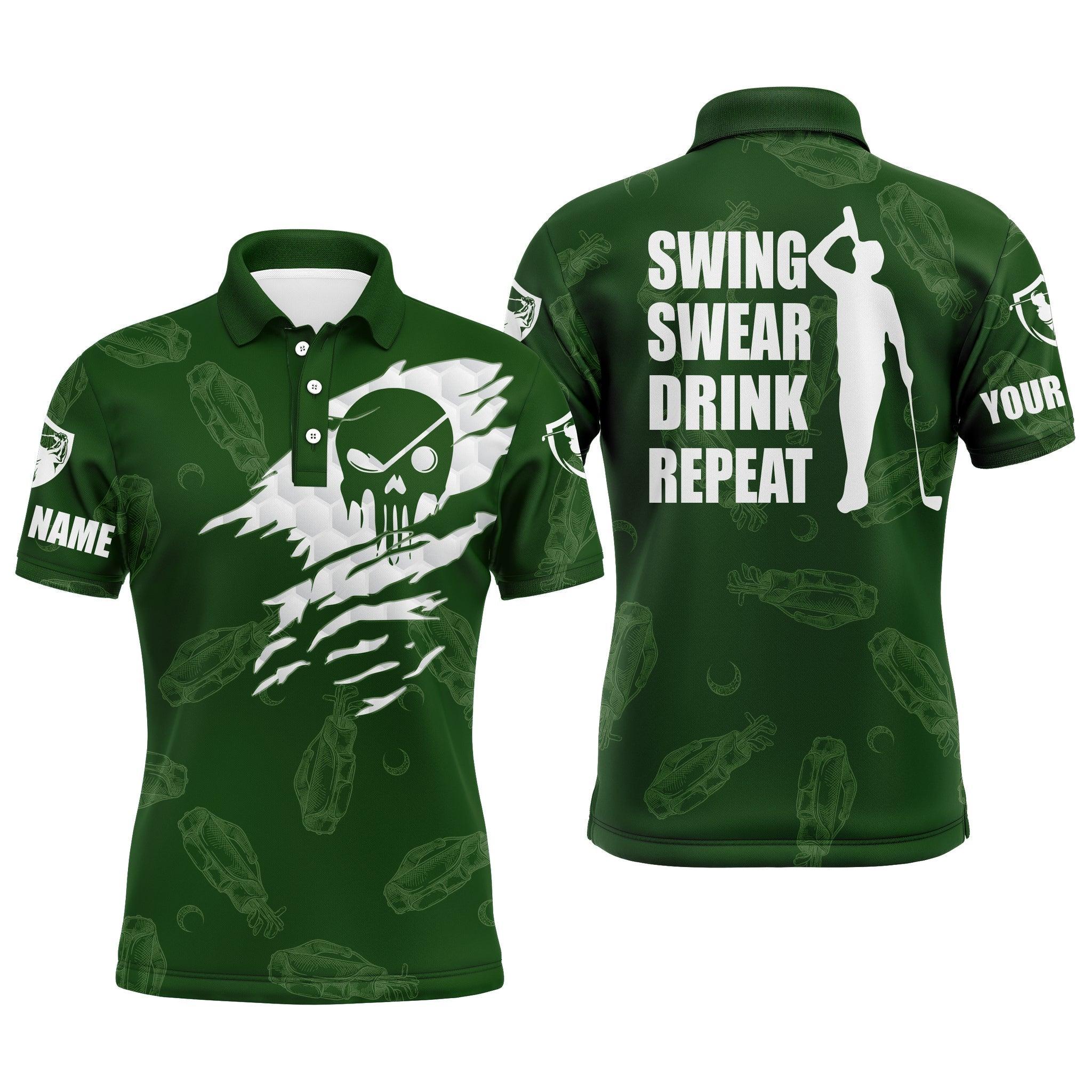 Custom Golf Long Sleeve Men Polo Shirt - Custom Name Multicolor Golf Clubs Pattern - Swing Swear Drink Repeat Men Polo Shirt For Golf Lover - Image 6