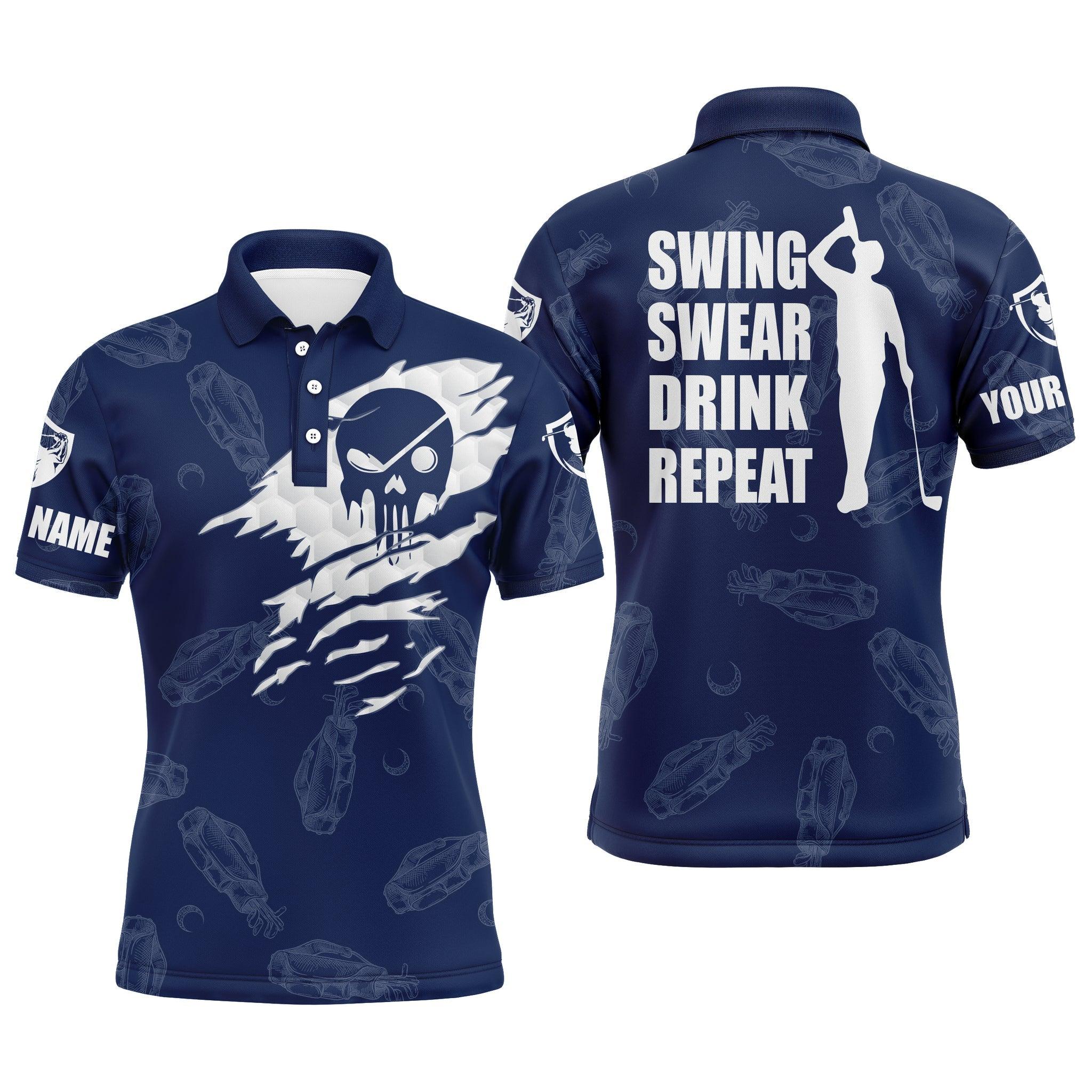 Custom Golf Long Sleeve Men Polo Shirt - Custom Name Multicolor Golf Clubs Pattern - Swing Swear Drink Repeat Men Polo Shirt For Golf Lover - Image 6