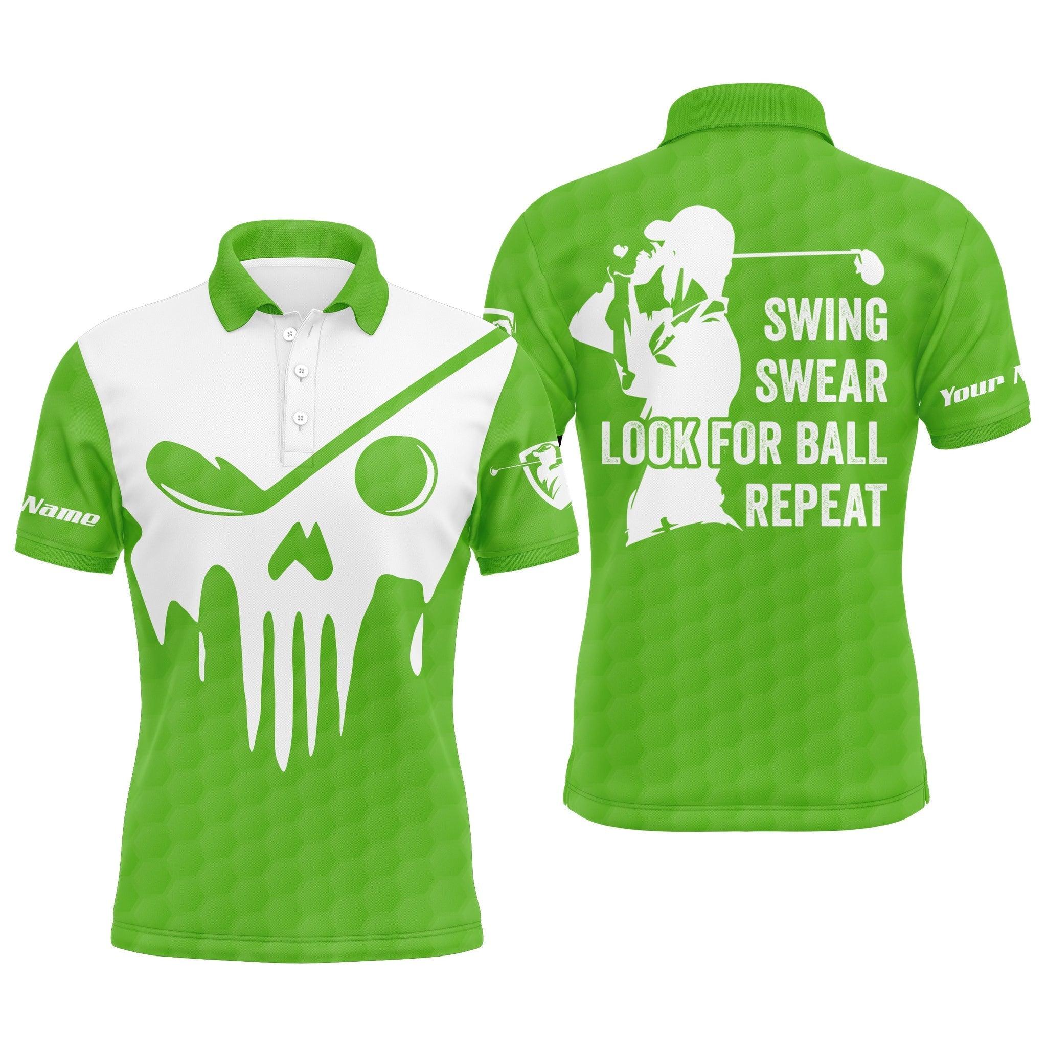 Custom Golf Long Sleeve Men Polo Shirt- Custom Name Multicolor Golf Skull - Swing Swear Look For Ball Repeat Men Polo Shirt For Golf Lover - Image 10