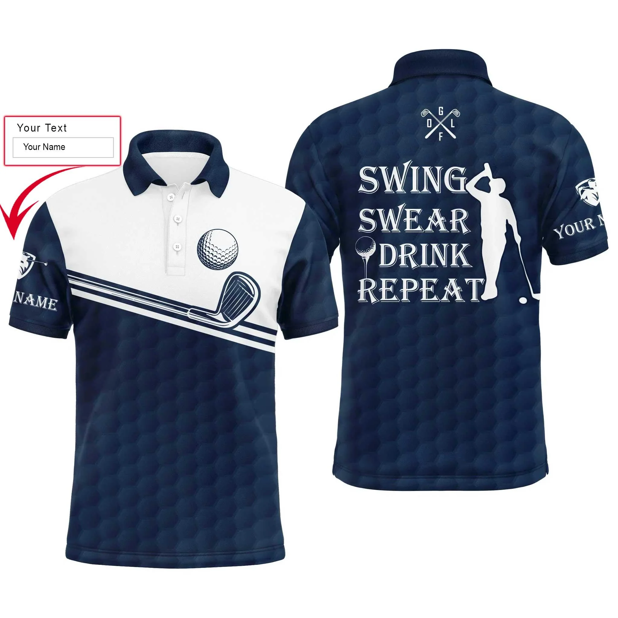 Custom Golf Long Sleeve Men Polo Shirt, Custom Name Multicolor Swing Swear Drink Repeat Apparel- Perfect Gifts For Men, Golf Lover - Image 7