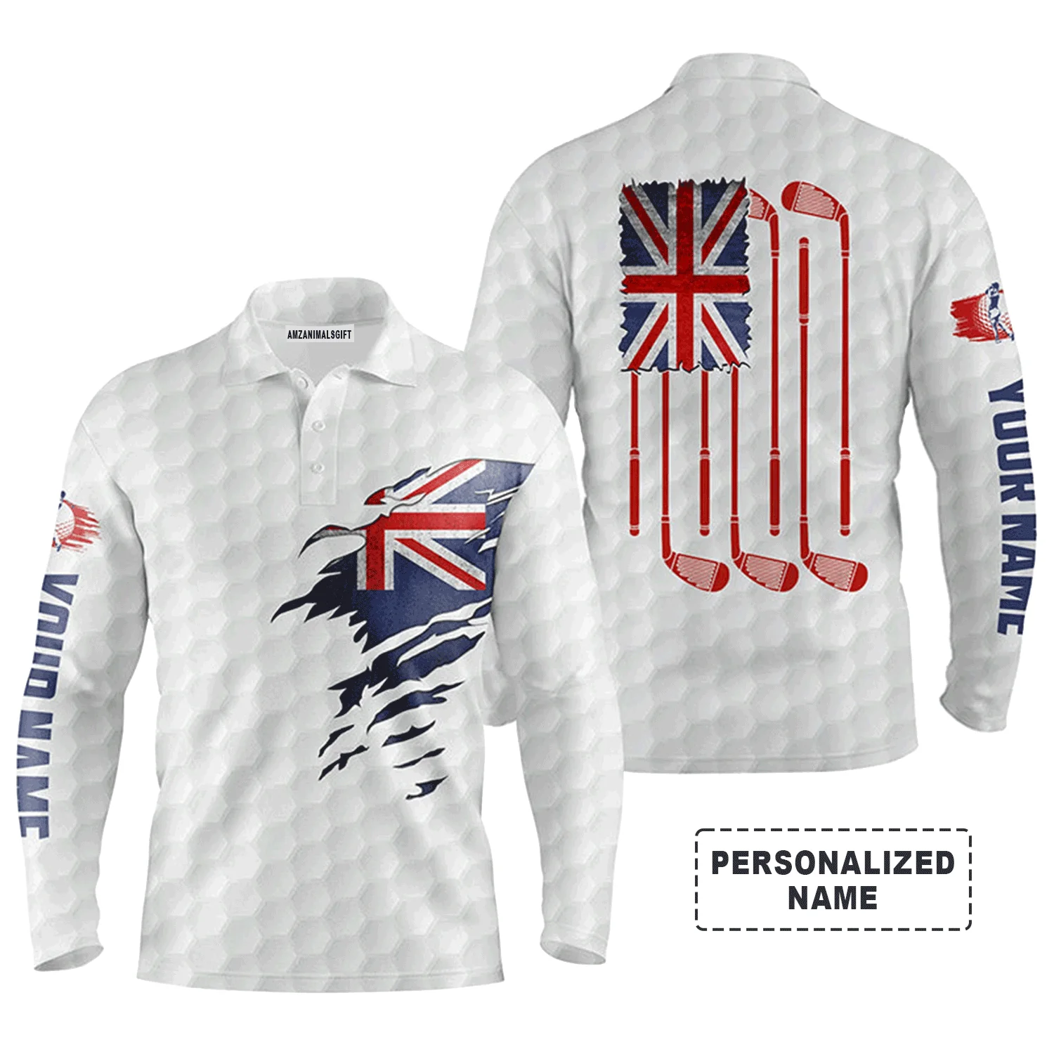 Custom Golf Long Sleeve Men Polo Shirt - Custom Name New Zealand Flag, Vintage Golf Clubs Apparel - Personalized Gift For Golf Lover, Friend, Family - Image 2