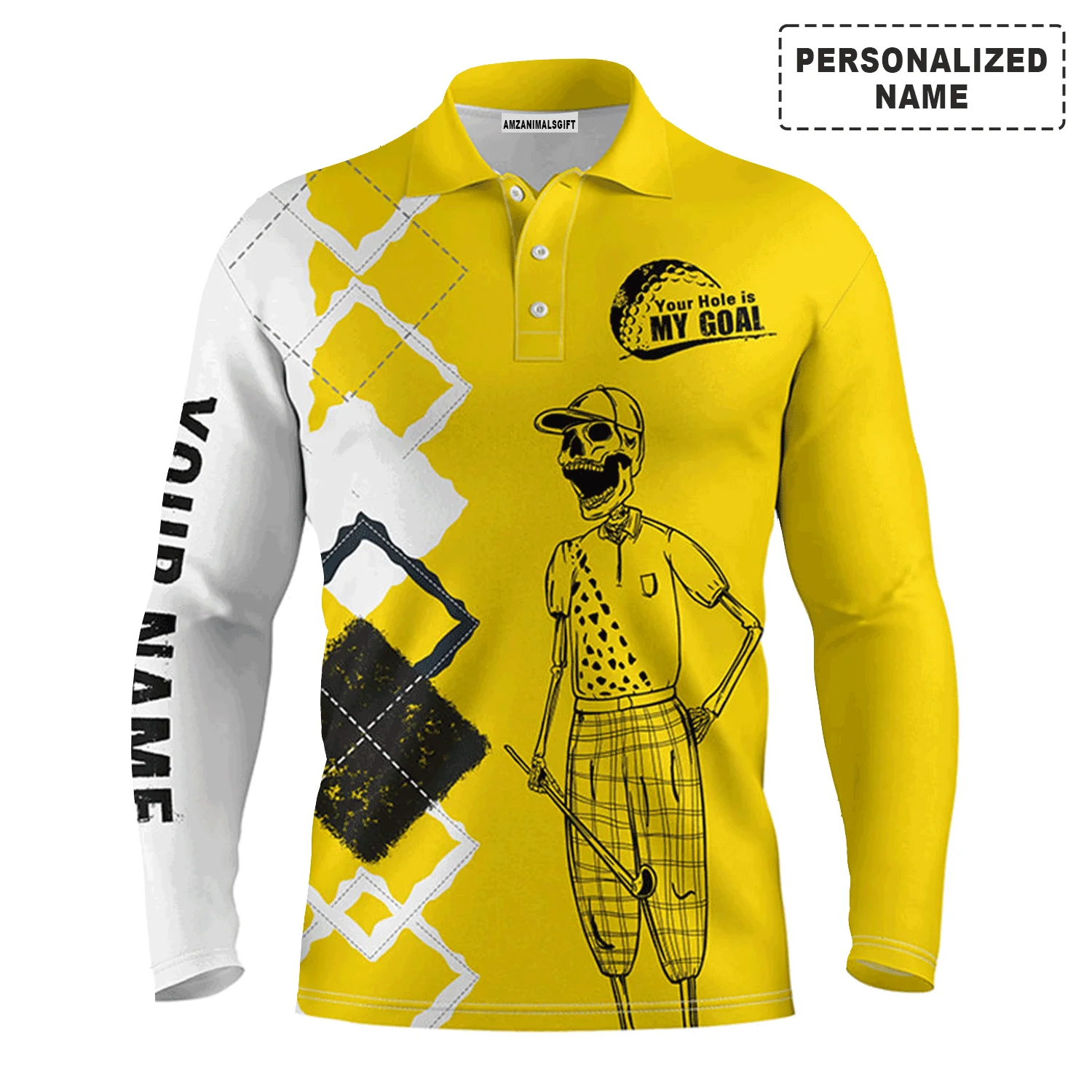 Custom Golf Long Sleeve Men Polo Shirt - Custom Name Skull Apparel - Your Hole Is My Goal Men Polo Shirt - Perfect Polo Shirt For Men, Golfers - Image 10