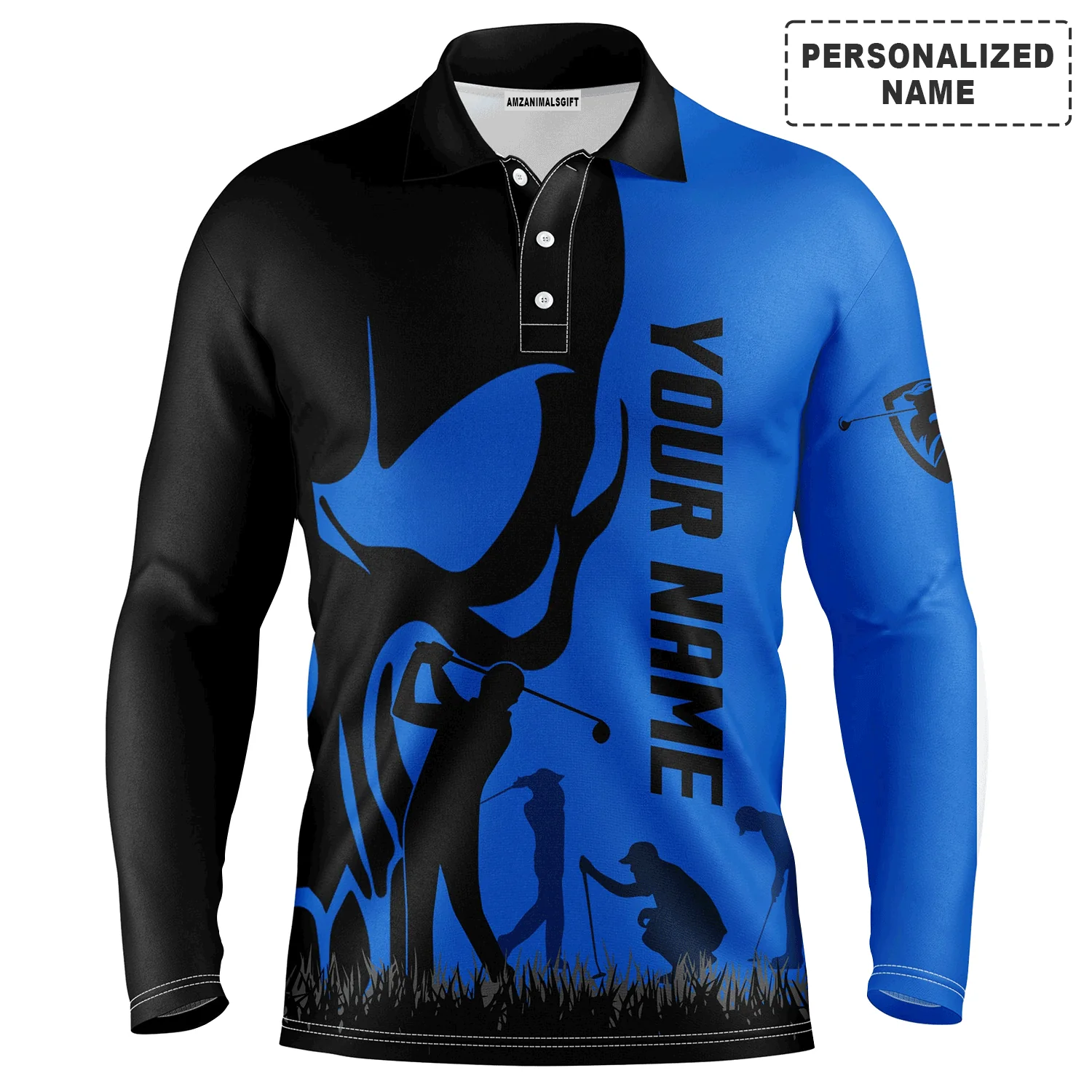 Custom Golf Long Sleeve Men Polo Shirt, Custom Name Skull Golf Ball Skin Apparel Men Golf Polo Shirt - Perfect Gift For Men, Golf Lovers - Image 14