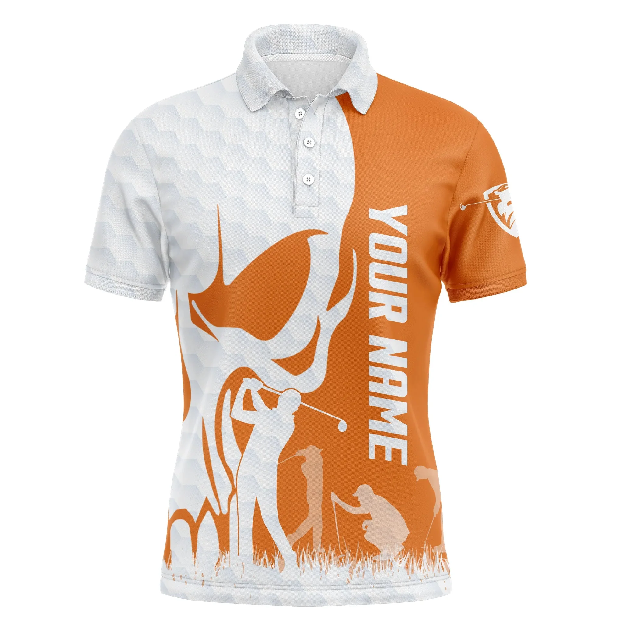 Custom Golf Long Sleeve Men Polo Shirt - Custom Name  Skull White Golf Ball, Orange Apparel - Personalized Gift For Men, Golf Lover - Image 3