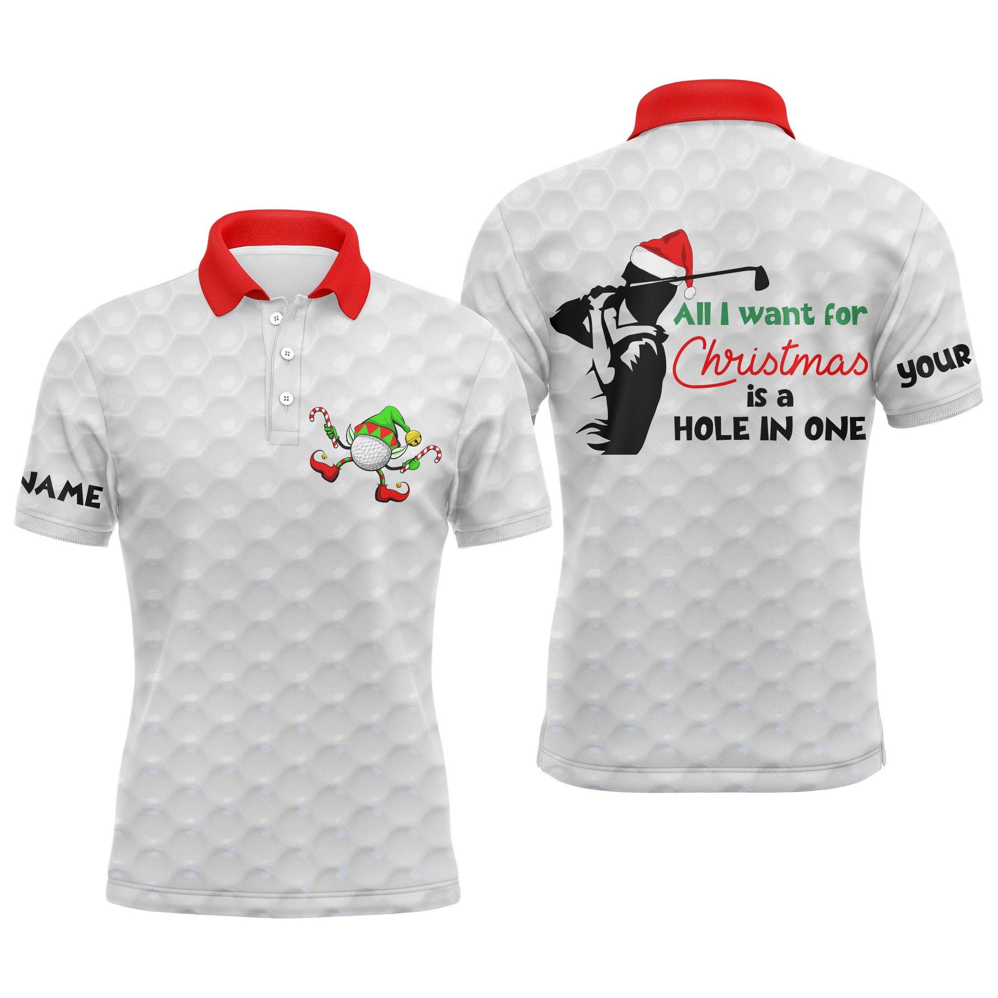 Custom Golf Long Sleeve Men Polo Shirt - Funny Christmas Golf , All I Want For Christmas Is A Hole In One Men Polo Shirt - Perfect Polo Shirt For Men - Image 4