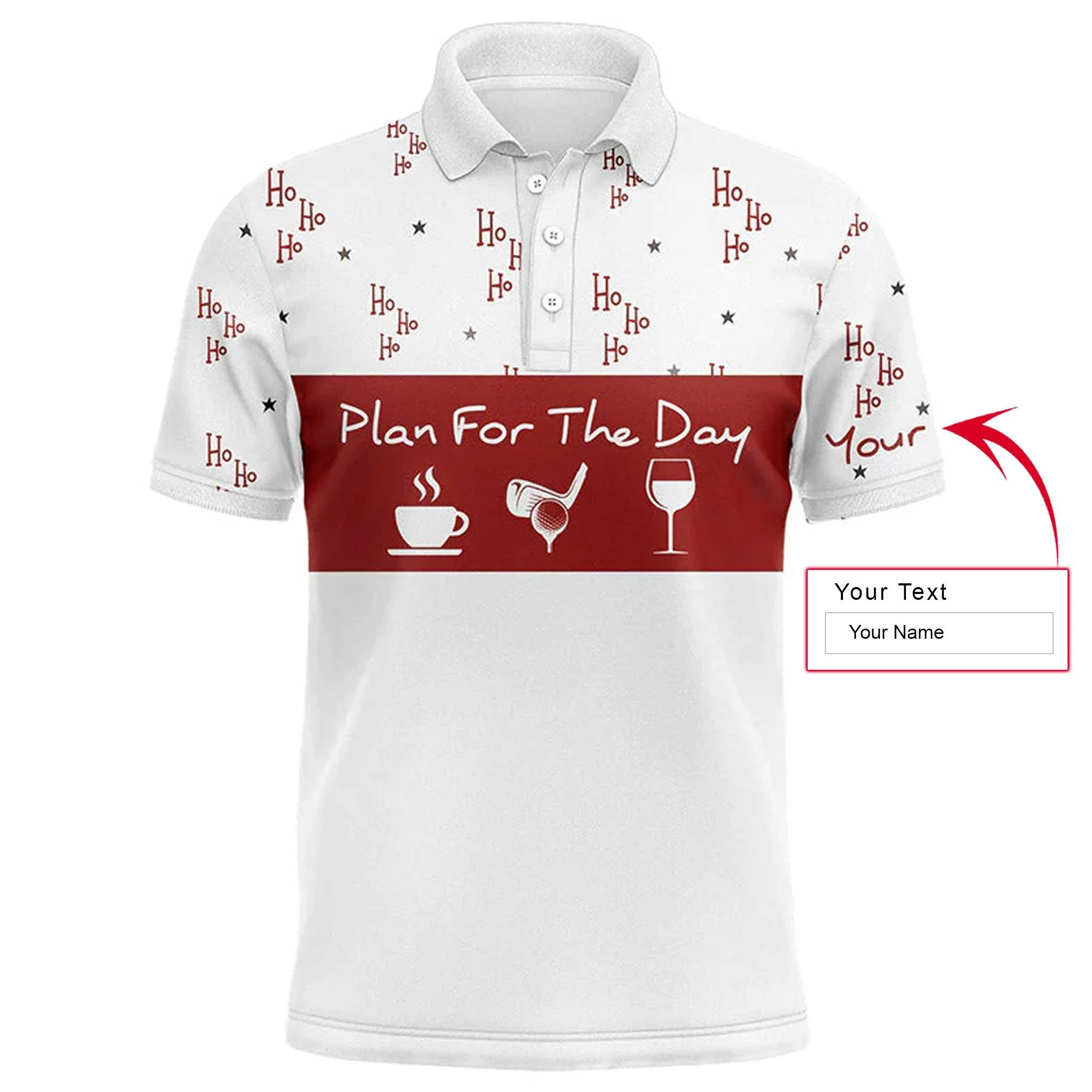 Custom Golf Long Sleeve Men Polo Shirt - Funny Christmas Hohoho Pattern Custom Name, Plan For The Day Coffee Golf Men Polo Shirt - Perfect Polo Shirt For Men - Image 3