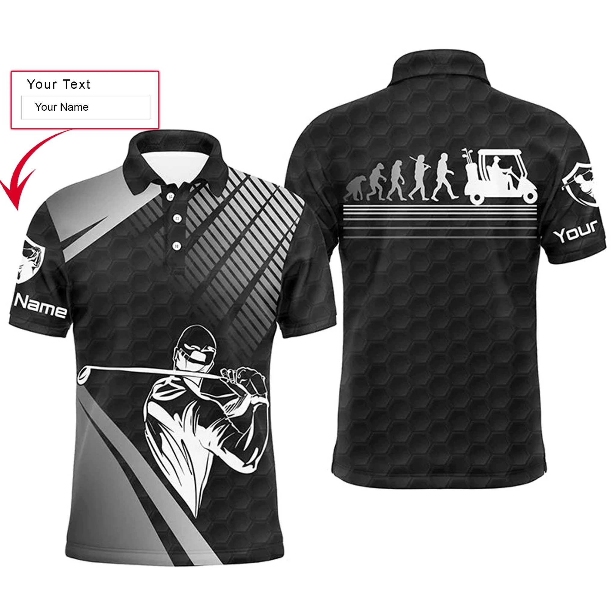 Custom Golf Long Sleeve Men Polo Shirt - Funny Custom Name Black Golf Evolution Apparel Men Golf Polo Shirt - Personalized Gift For Golf Lover, Team - Image 3