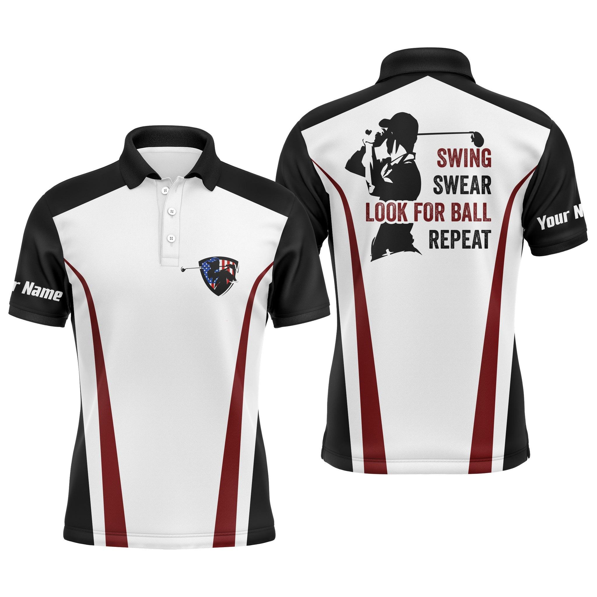 Custom Golf Long Sleeve Men Polo Shirt -Funny Custom Name Black White Red Apparel, Swing Swear Look For Ball Repeat Gift For Golf Lover - Image 3