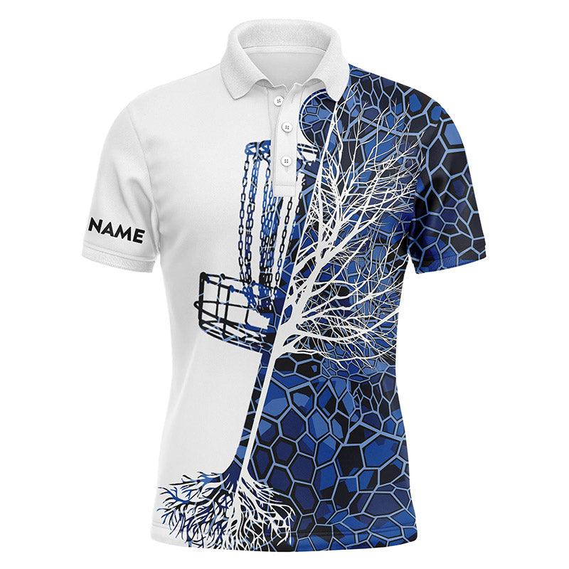 Custom Golf Long Sleeve Men Polo Shirt - Funny Custom Name Blue Camo Disc Golf Basket Apparel - Personalized Gift For Men, Disc Golf Lover - Image 4