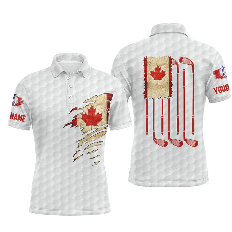 Custom Golf Long Sleeve Men Polo Shirt - Funny Custom Name Vintage Canada Flag Patriot Golf Clubs Apparel For Golf Lover, Men - Image 3