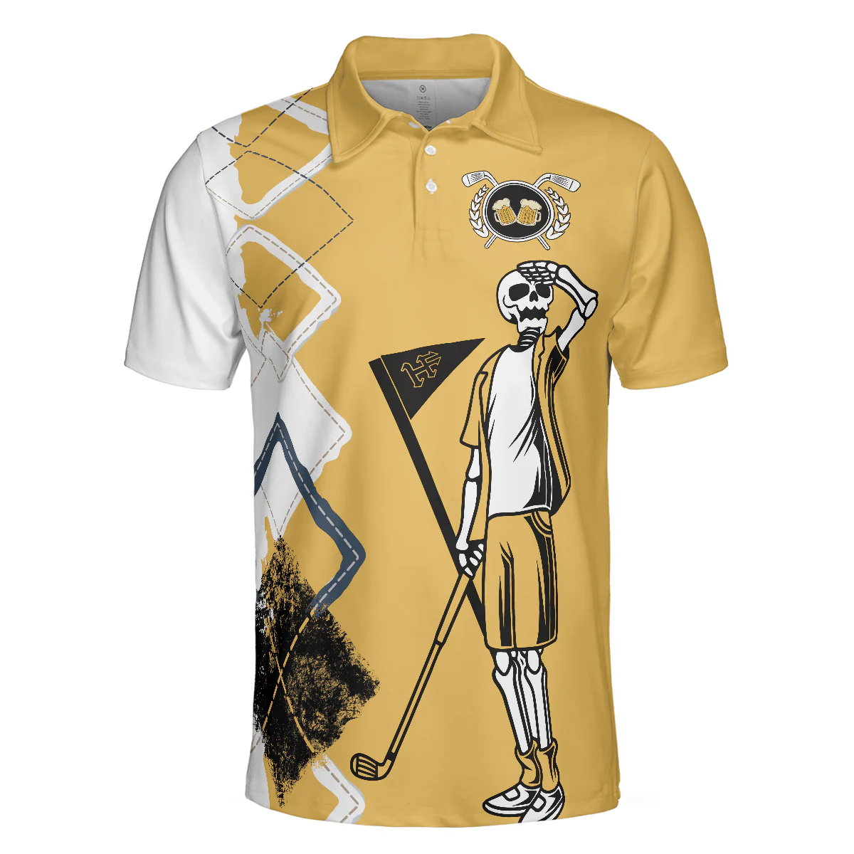 Custom Golf Long Sleeve Men Polo Shirt- Funny Skeleton Argyle Pattern You Know What Rhymes With Golf Beer Men Polo Shirts For Golf Lover - Image 5
