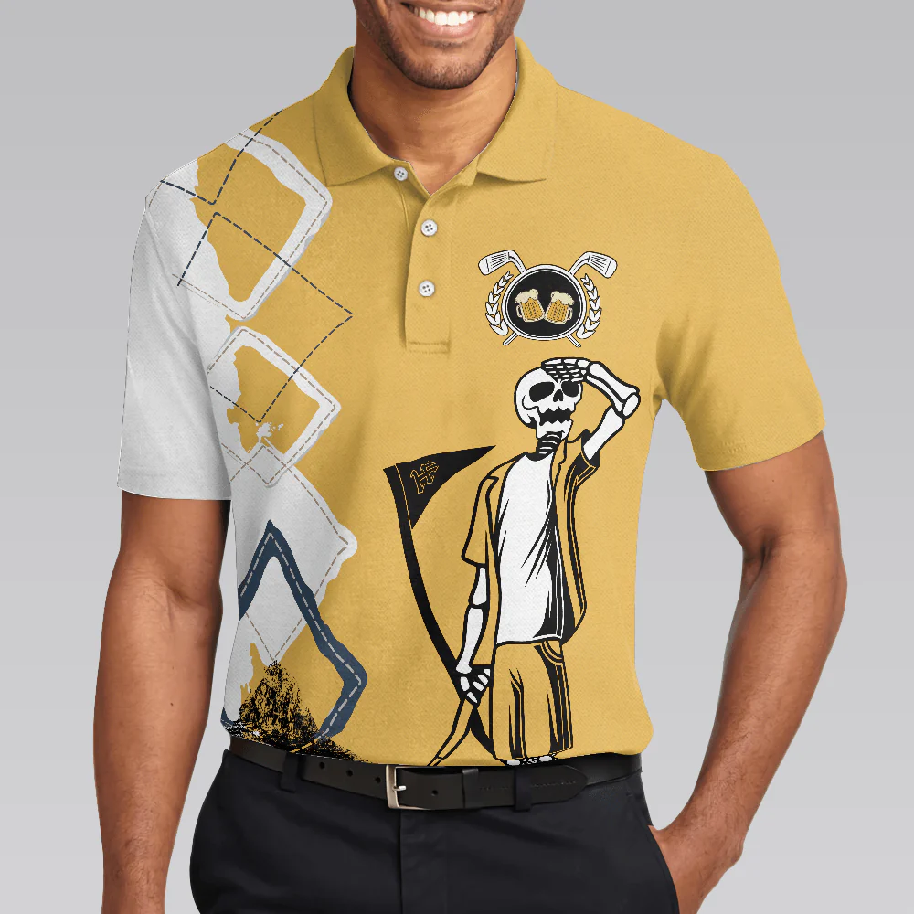 Custom Golf Long Sleeve Men Polo Shirt- Funny Skeleton Argyle Pattern You Know What Rhymes With Golf Beer Men Polo Shirts For Golf Lover - Image 6